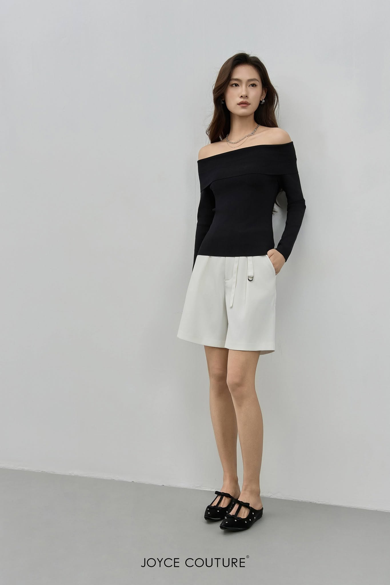 一字肩长袖上衣 T0697