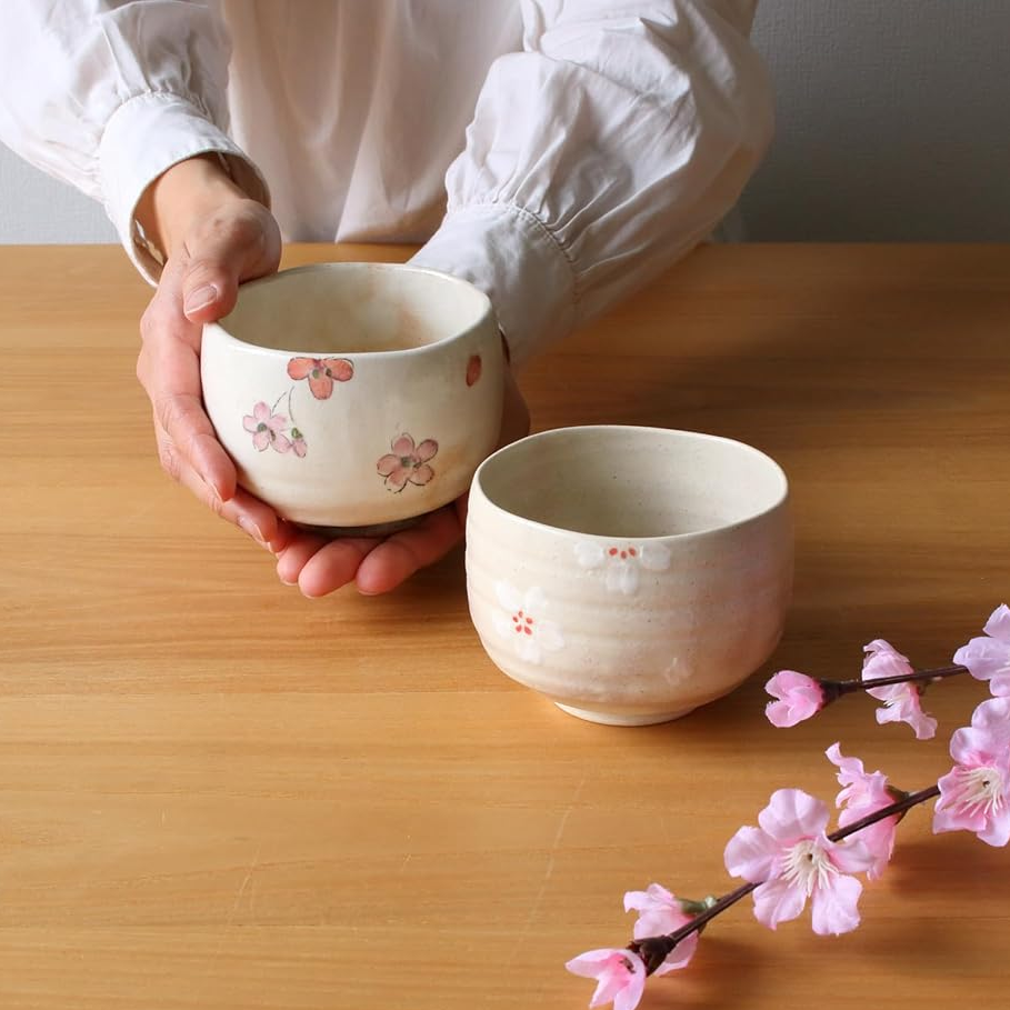 日本製 波佐見燒櫻花抹茶碗三件式套