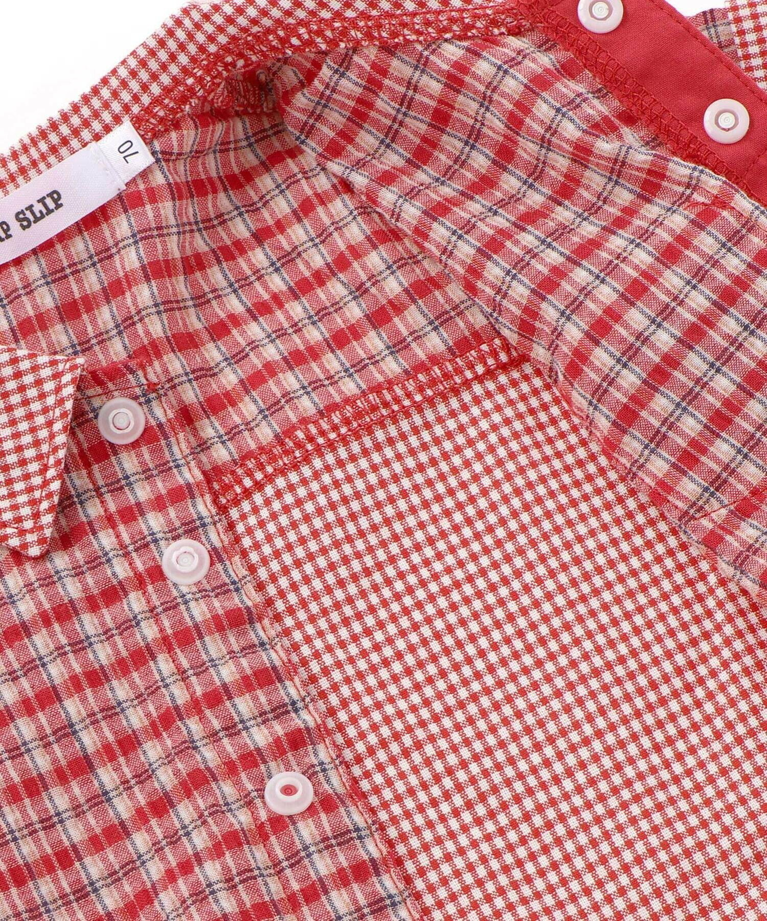 🇯🇵預訂 日本直送🇯🇵Slap Slip Baby兩色小熊刺繡口袋格紋翻領短袖連身服