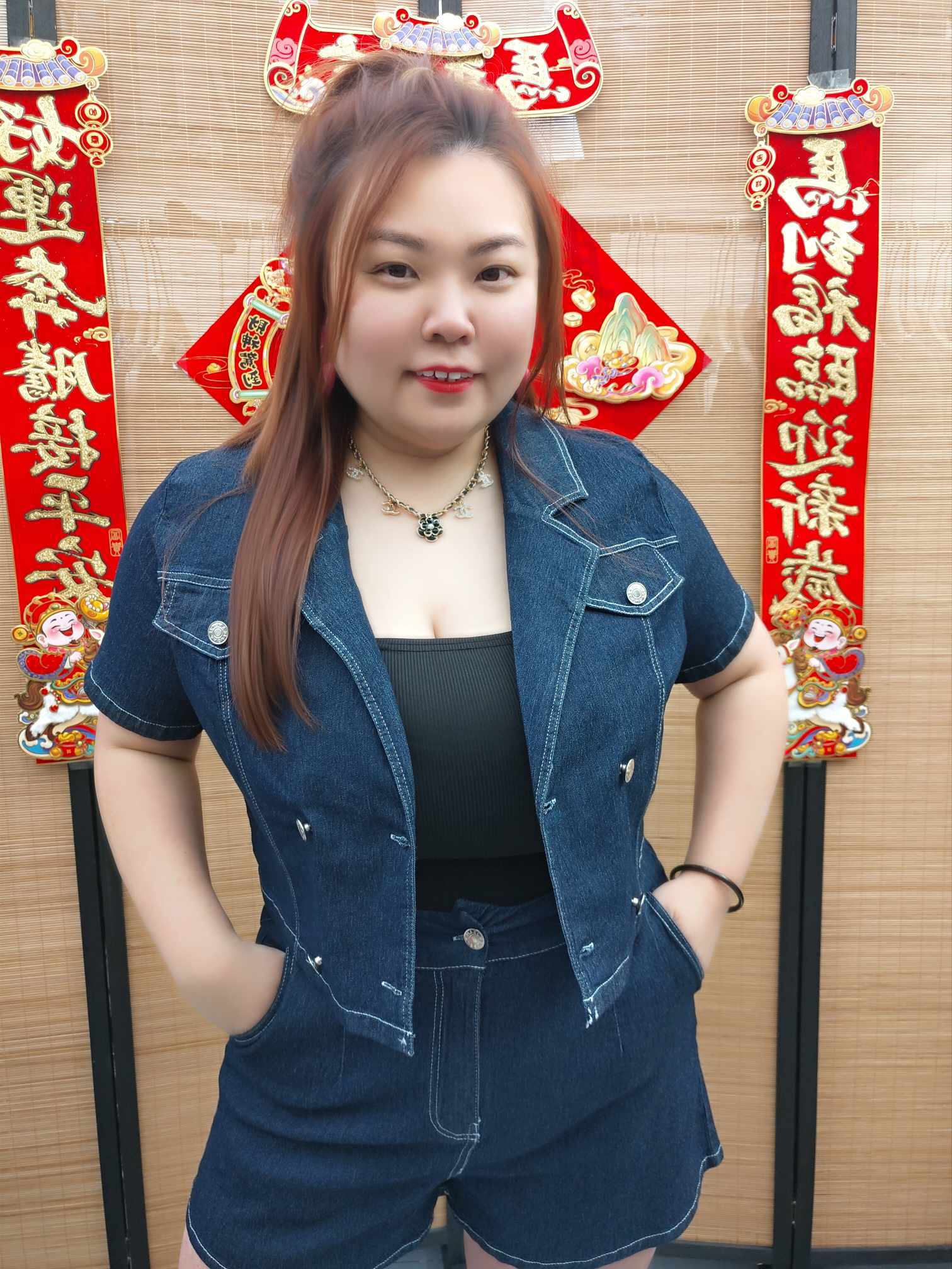 DDD04 TW#6087(B03) 车边线大翻领牛仔裤子套装