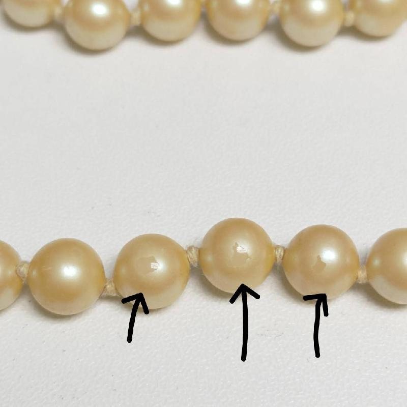 c.a. 1960s England Hand Knotted Champagne Rose Glass Pearl Necklace - 60cm (EC511)
