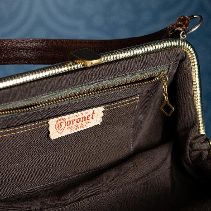 C.a. 1940-50s Montreal Coronet Brown Snakeskin Leather HandBag (MT659)