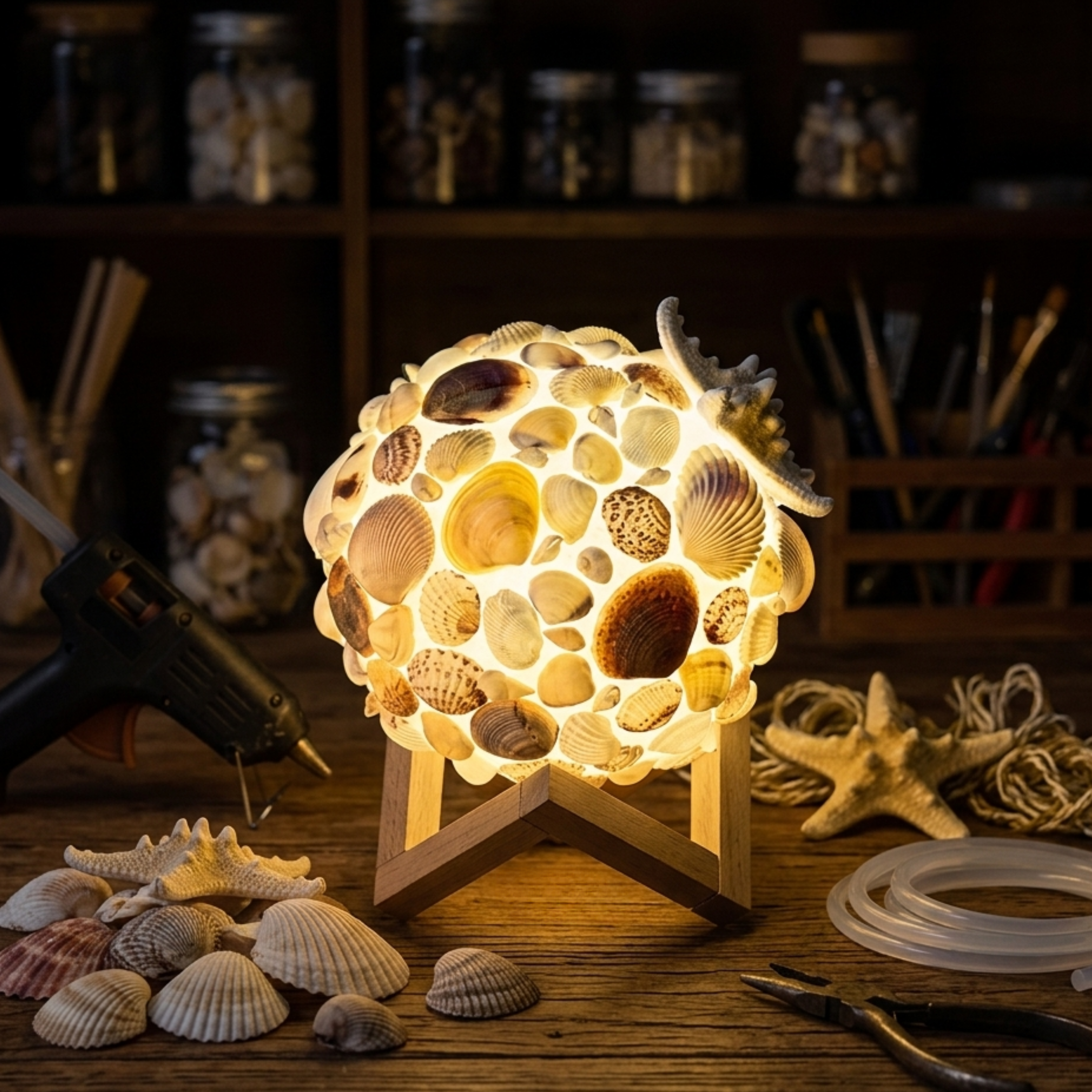 DIY貝殼星球燈材料包｜夢幻海洋夜燈｜可提供外展教學 🐚💡