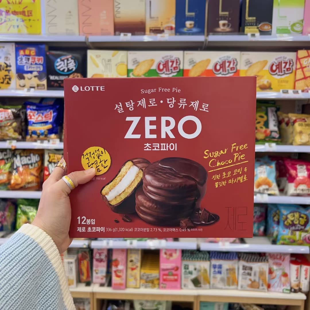 樂天- 韓國 Lotte樂天 NEW ZERO 無糖零巧克力派 110kcal 336g - 每 袋12塊低熱量零食,無罪惡感甜點 (12個入)(平行進口)