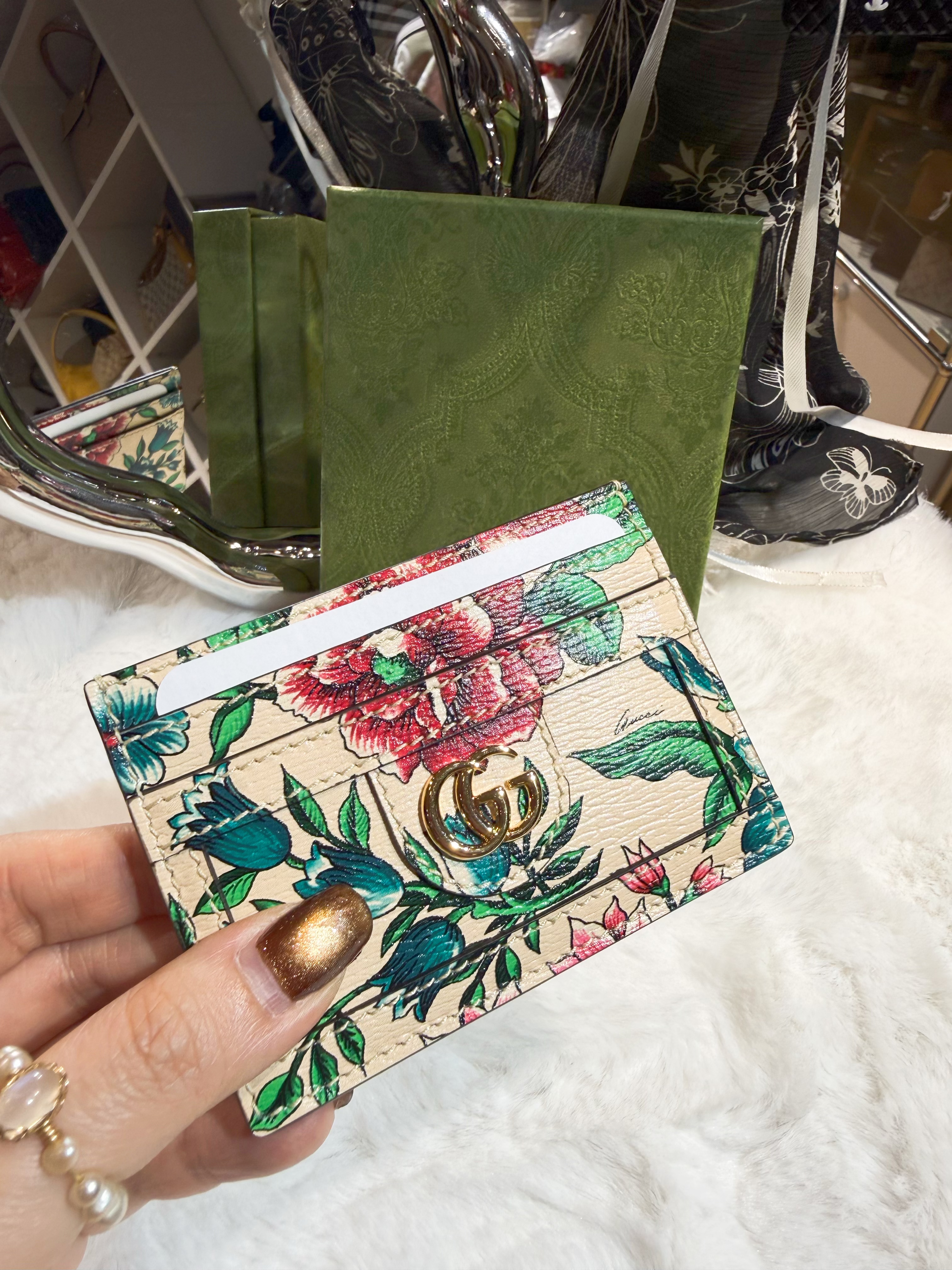 Gucci card holder 5cc/floral/beige