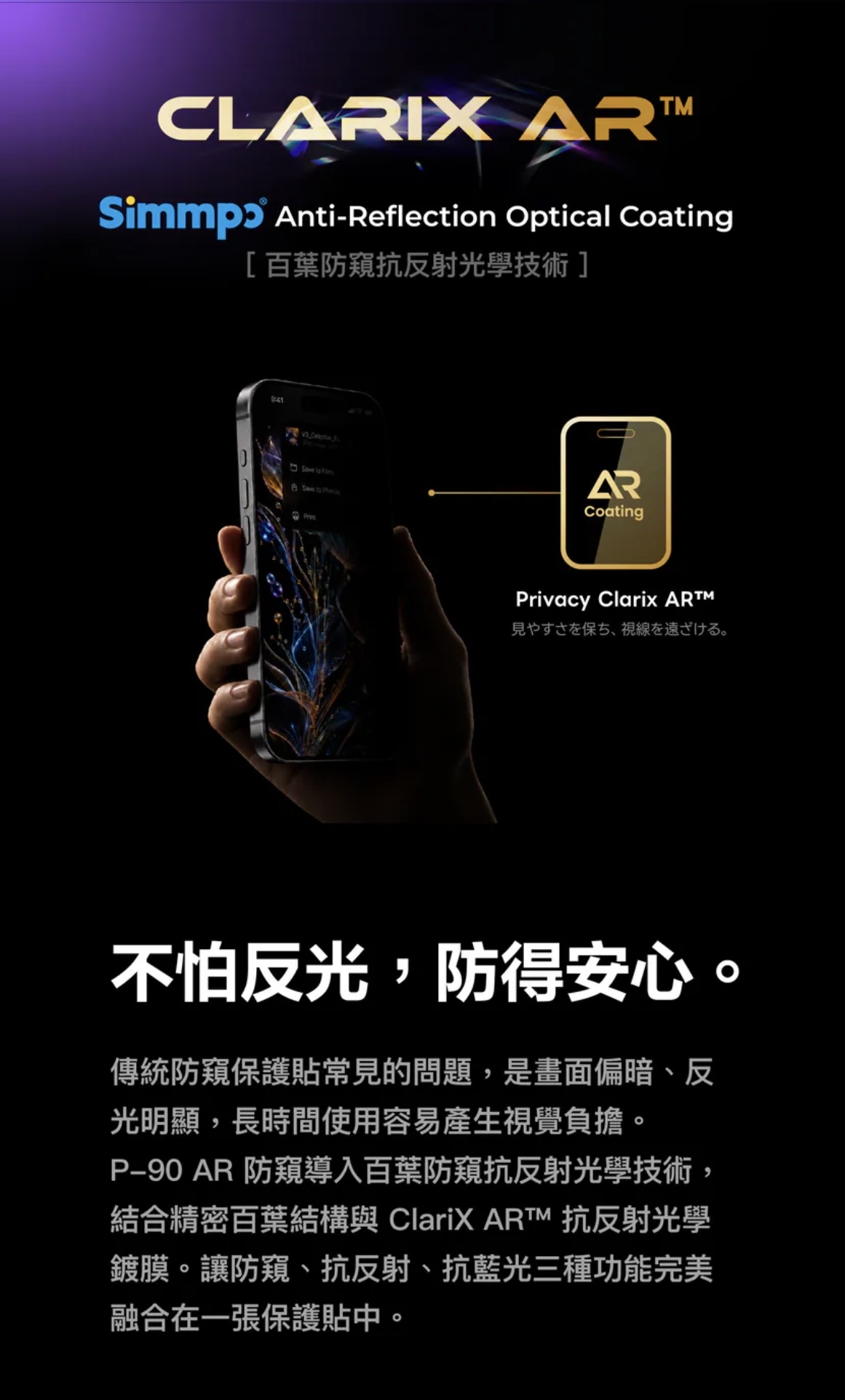 Simmpo P-90 AR防窺抗藍光舒視保護貼