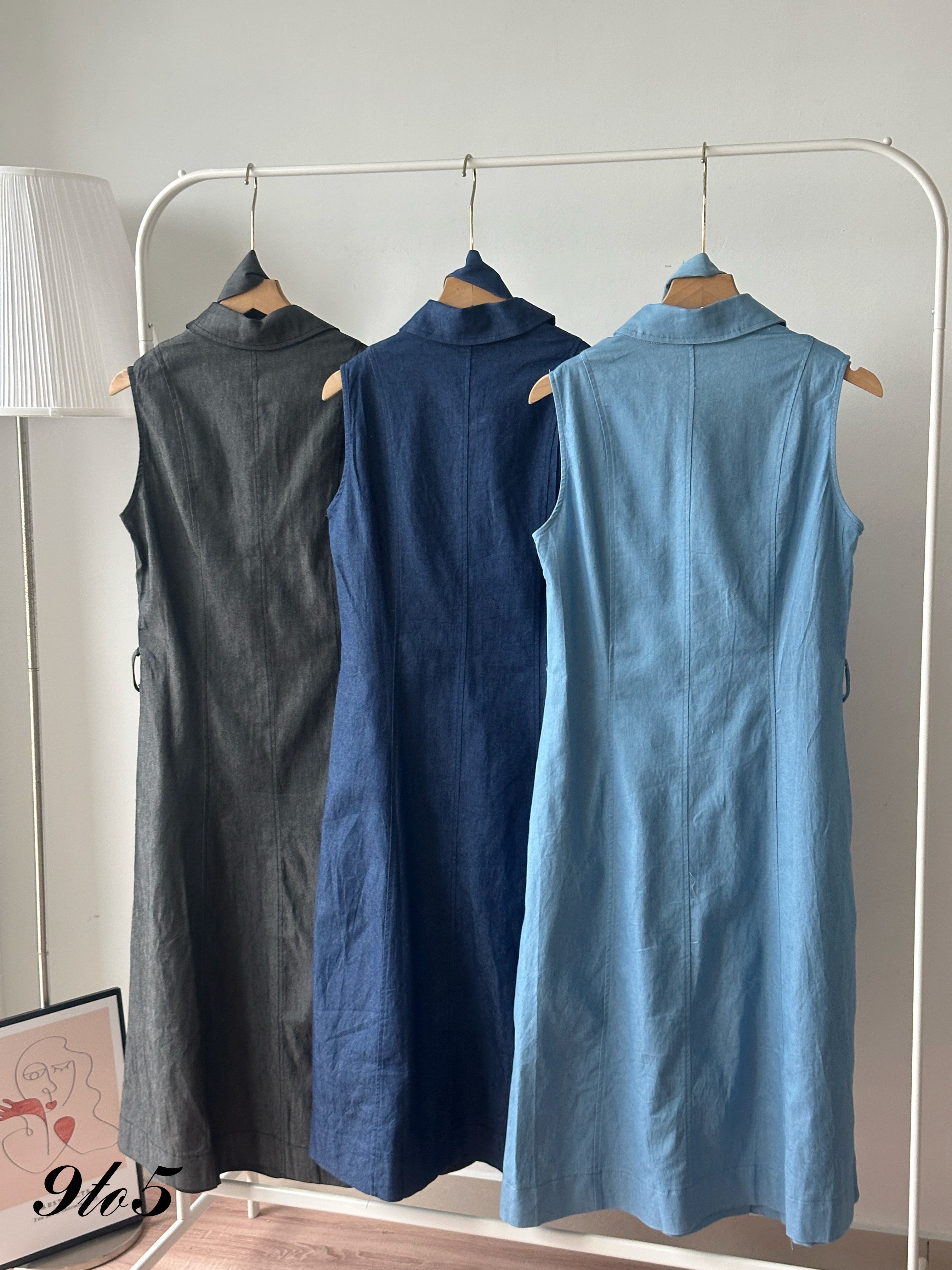 D2359 Sleeveless Denim Dress - 3 Colors 