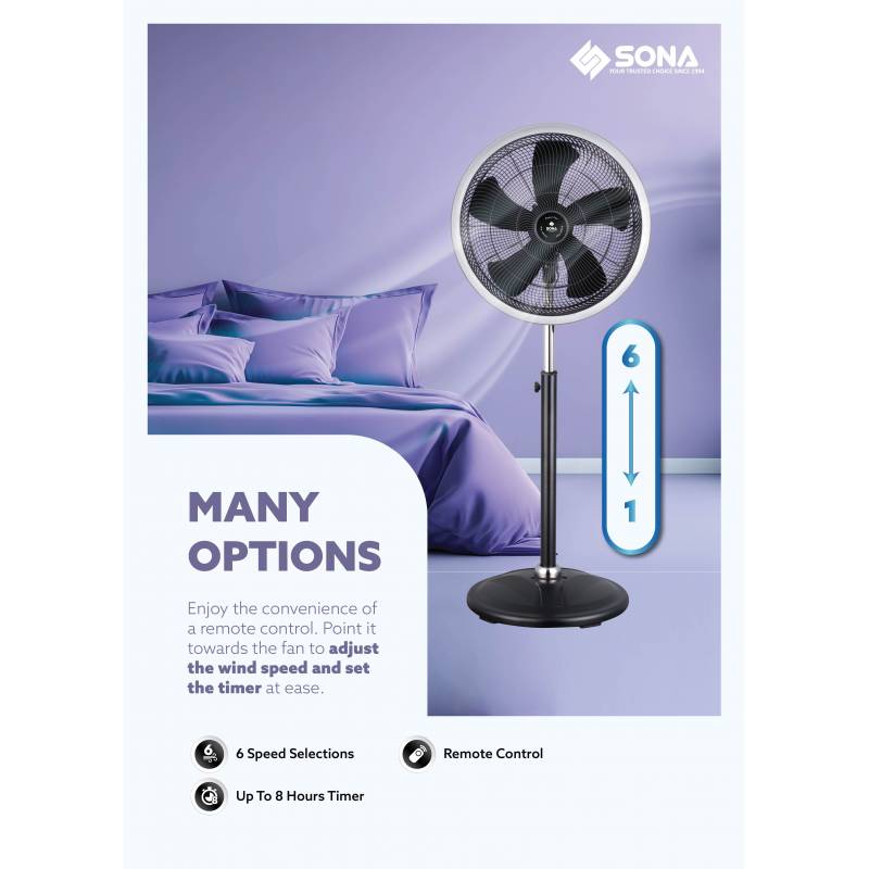 SONA 20” Remote DC Power Stand Fan SSO 6669DCP