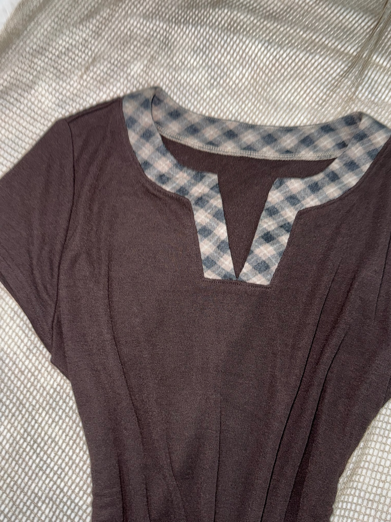 Vintage Preppy Aesthetic Plaid-Panelled Longline Tee