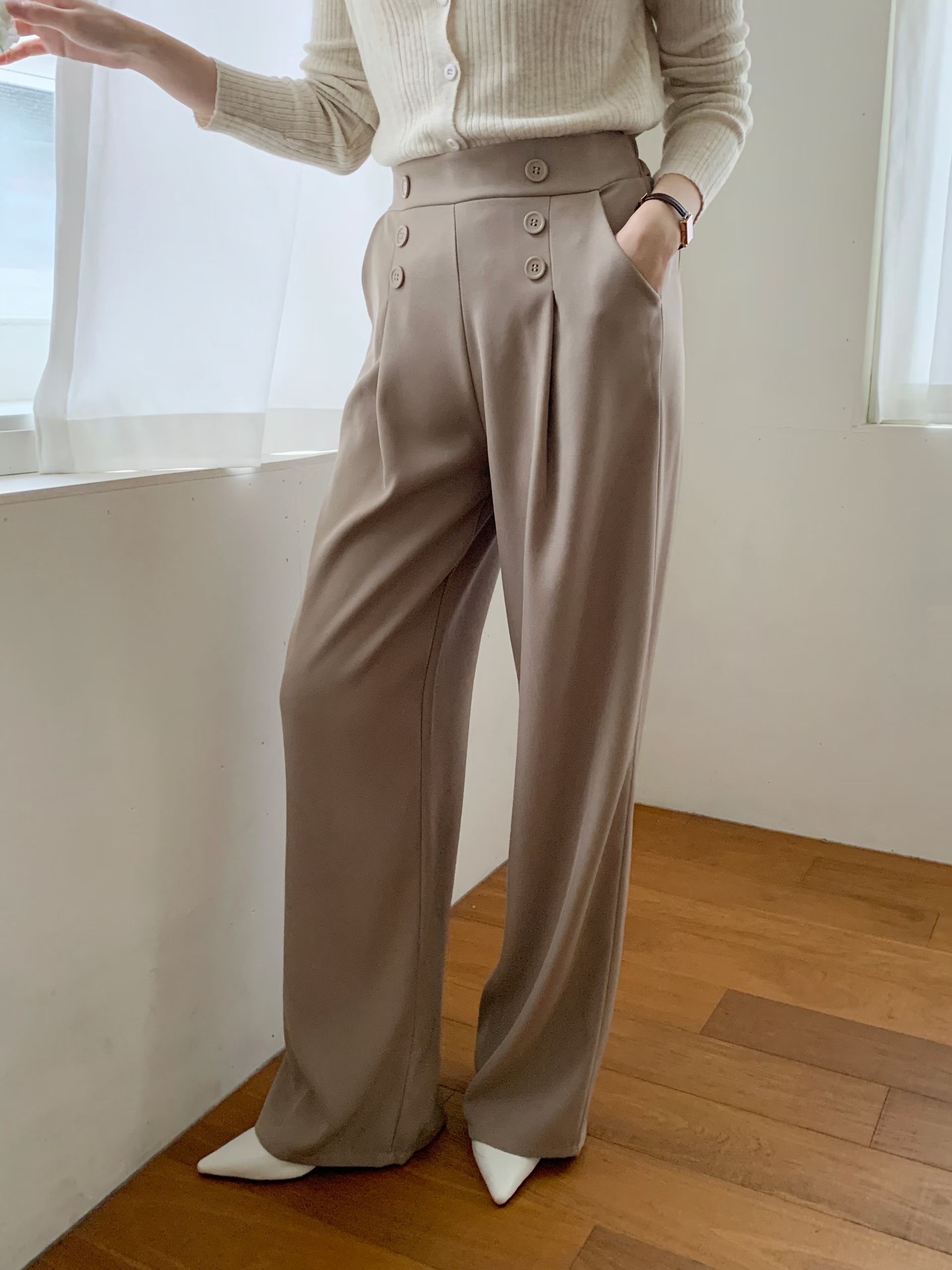 CT18 幹練雙排扣高腰寬褲