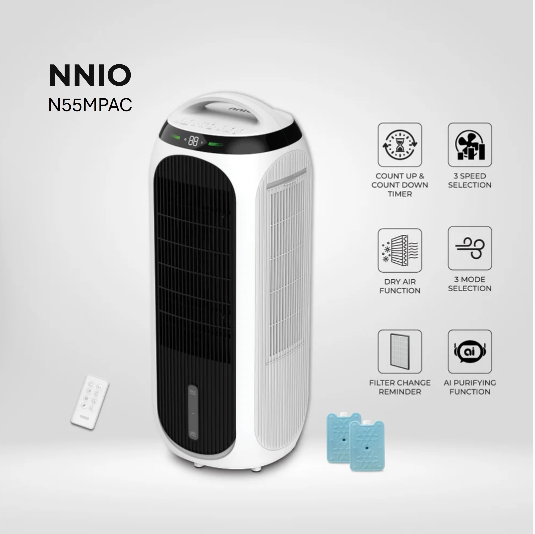 AIRPRO Multi-Purpose Air Cooler with Remote Control, 3 Speed, HEPA-13 Filtration, 5.5L Water Tank (N55MPAC)