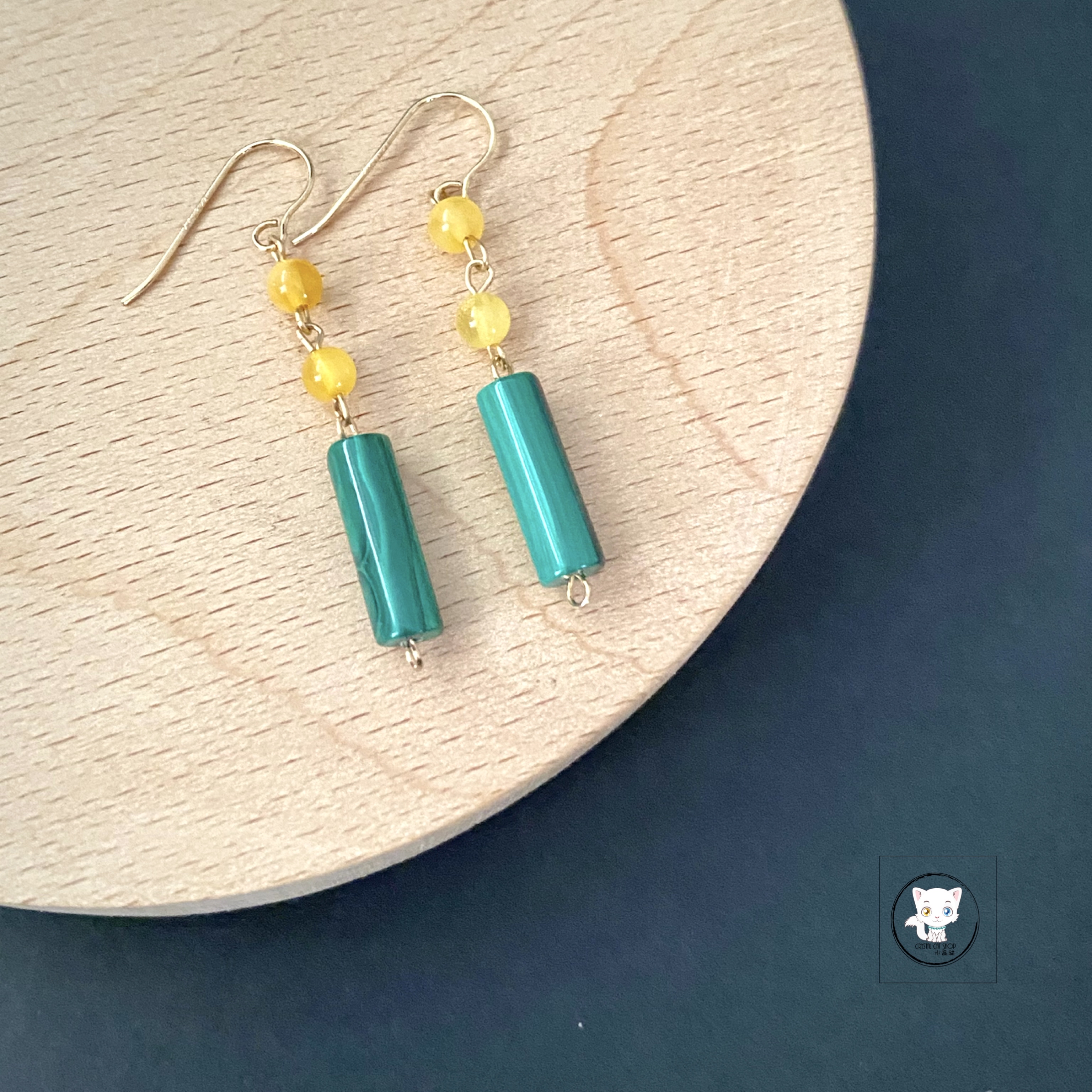 天然孔雀石耳環