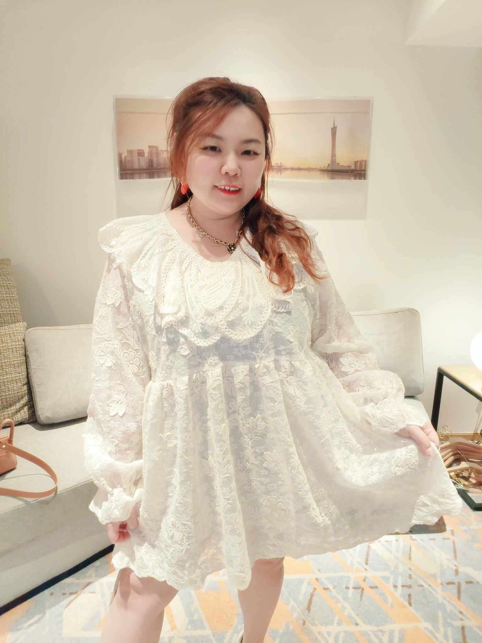 YCI09 9835 日系甜美荷叶袖蕾丝长袖娃娃衣（胸围 122CM以内）