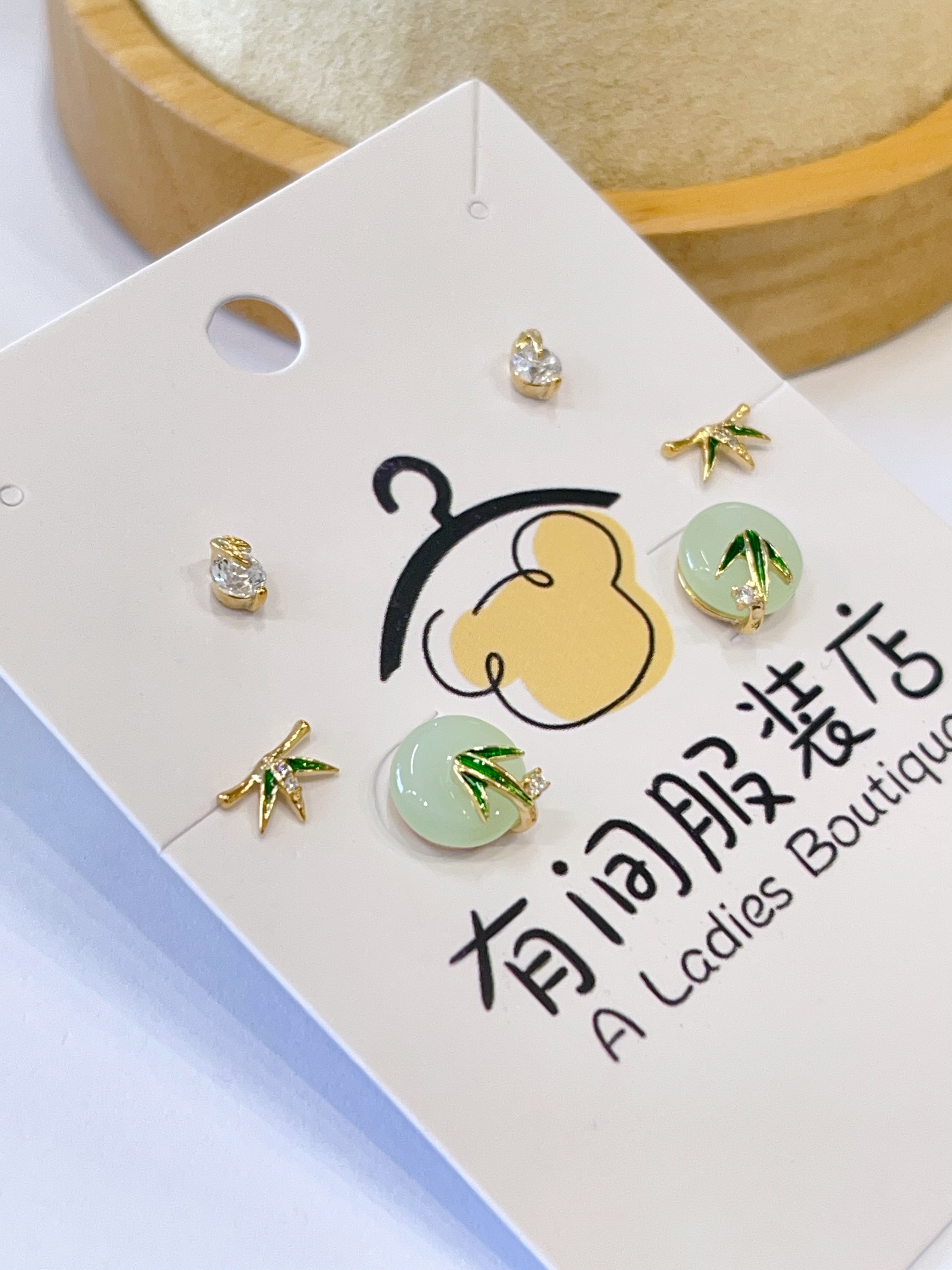 新中式绿竹子耳环套装