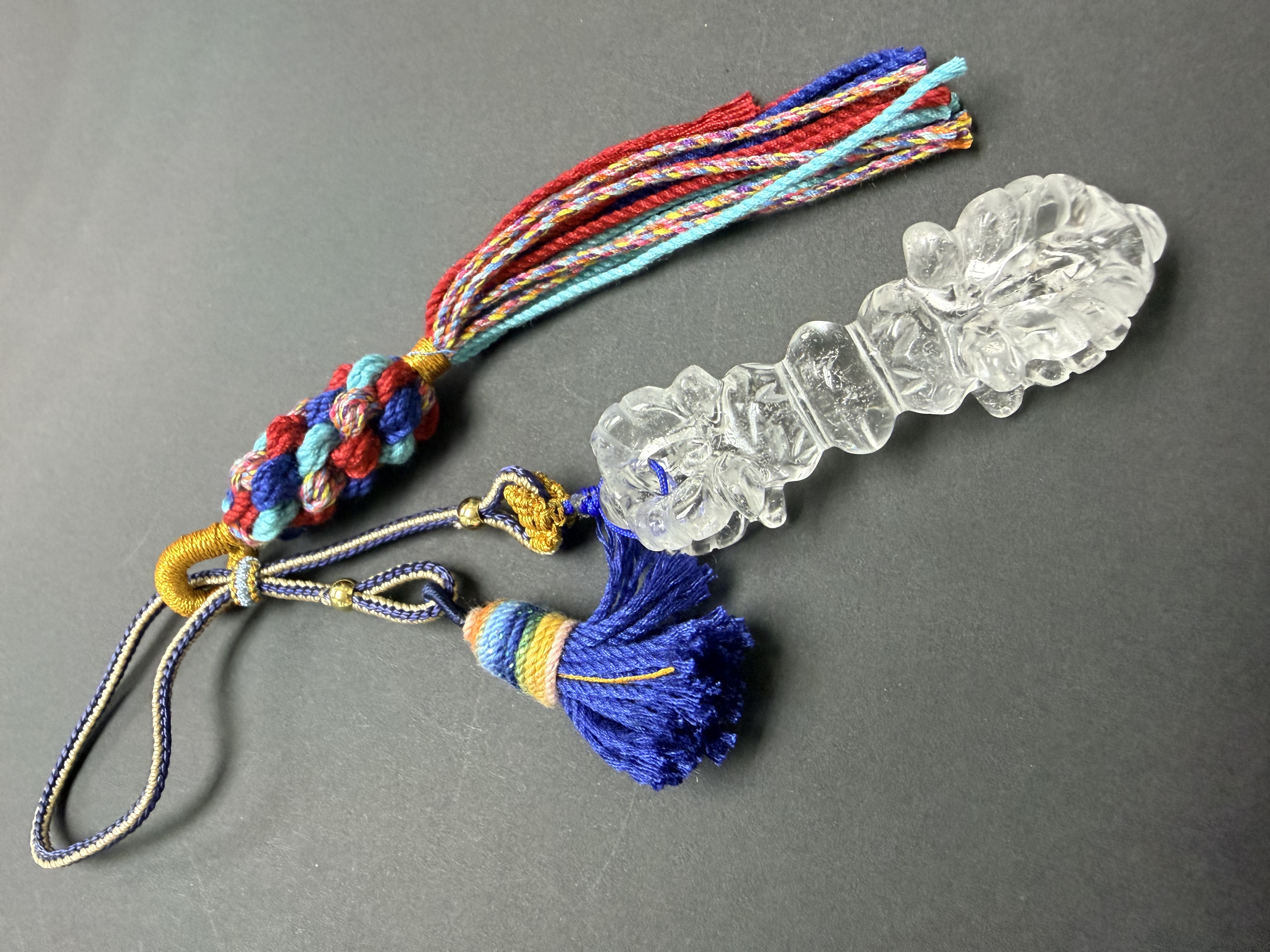 白水晶金剛杵 流蘇吊飾 （十一面觀音四天加持）藍色