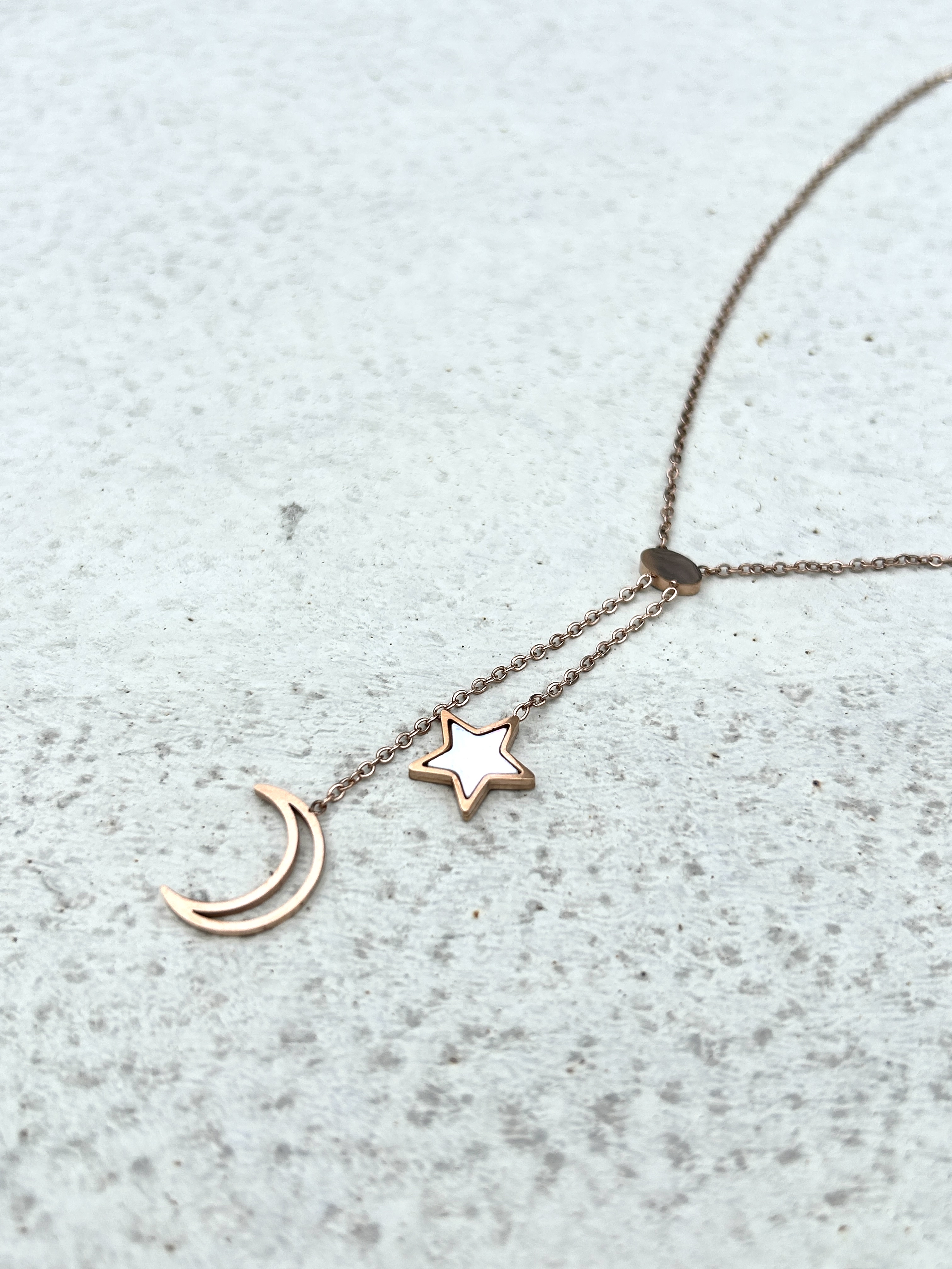 Rose gold moon star stainless necklace