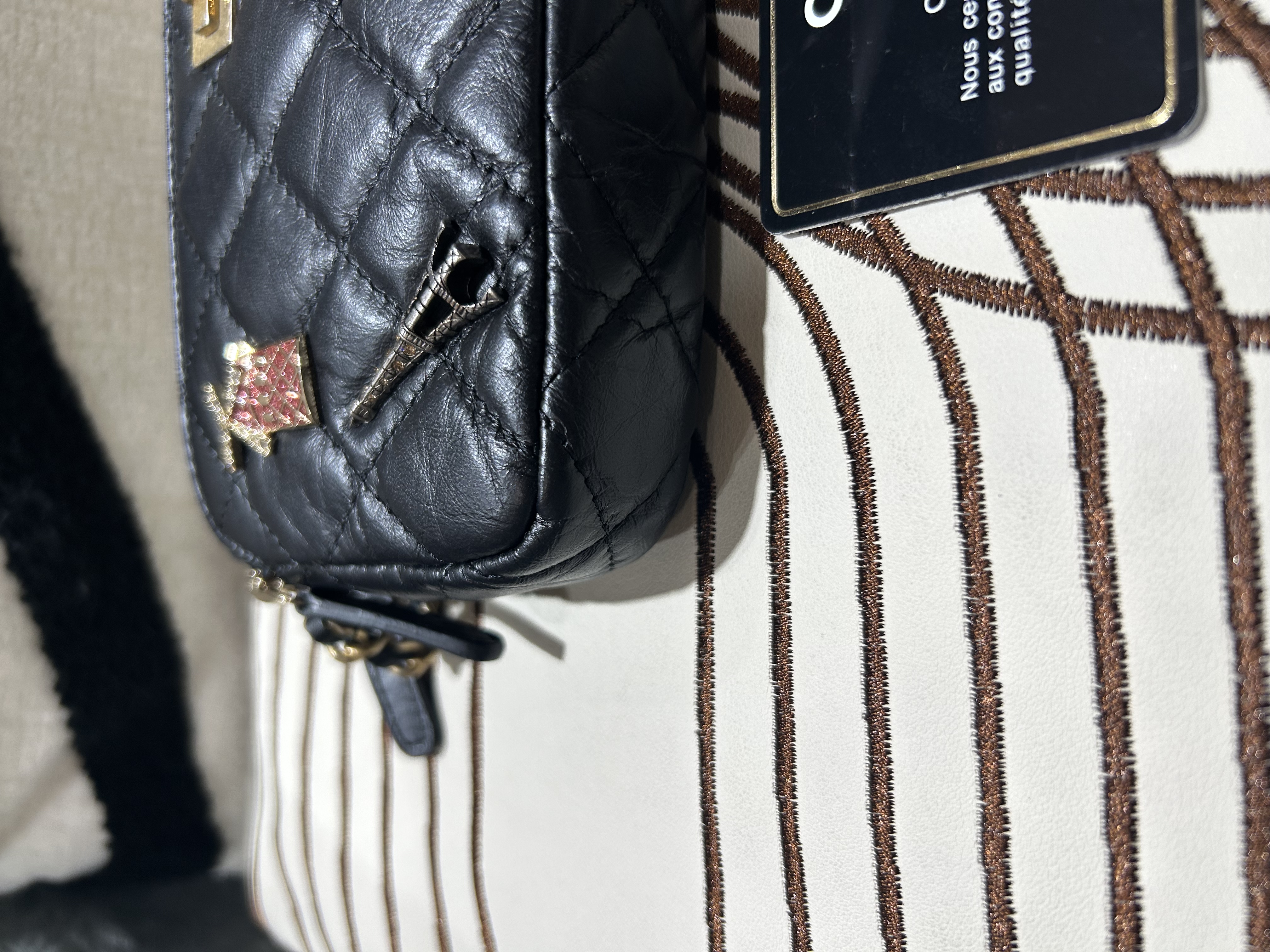 Chanel Double Zip Clutch With Chain Black Quilted Aged Calfskin Lucky Charms 2.55 Reissue Gold Hardware 100%Authentic ,98%new ✅25card ✅dust bag✅box