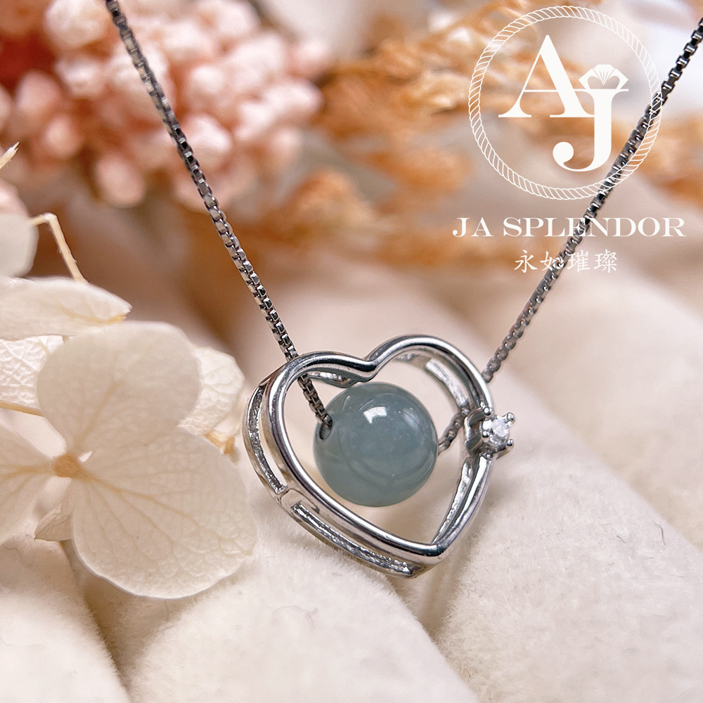 D25 天然翡翠A玉 冰糯藍綠色心心相印純銀項鏈