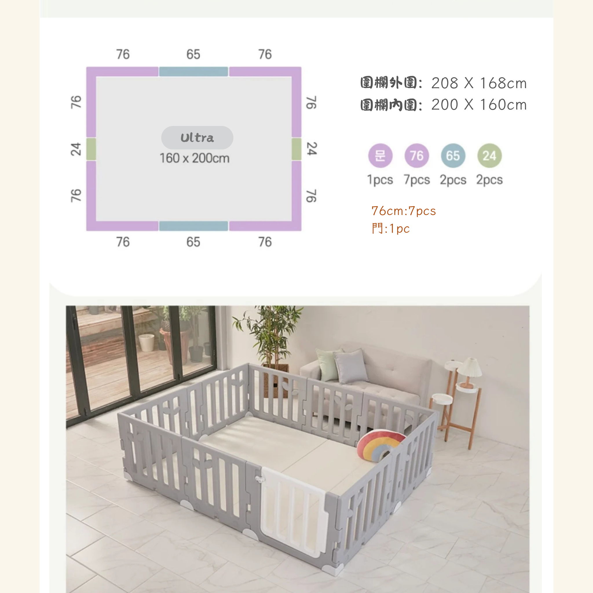 Caraz Leaf 圍欄+ Zero Clean Mat 地墊 200 X 180cm 套裝 