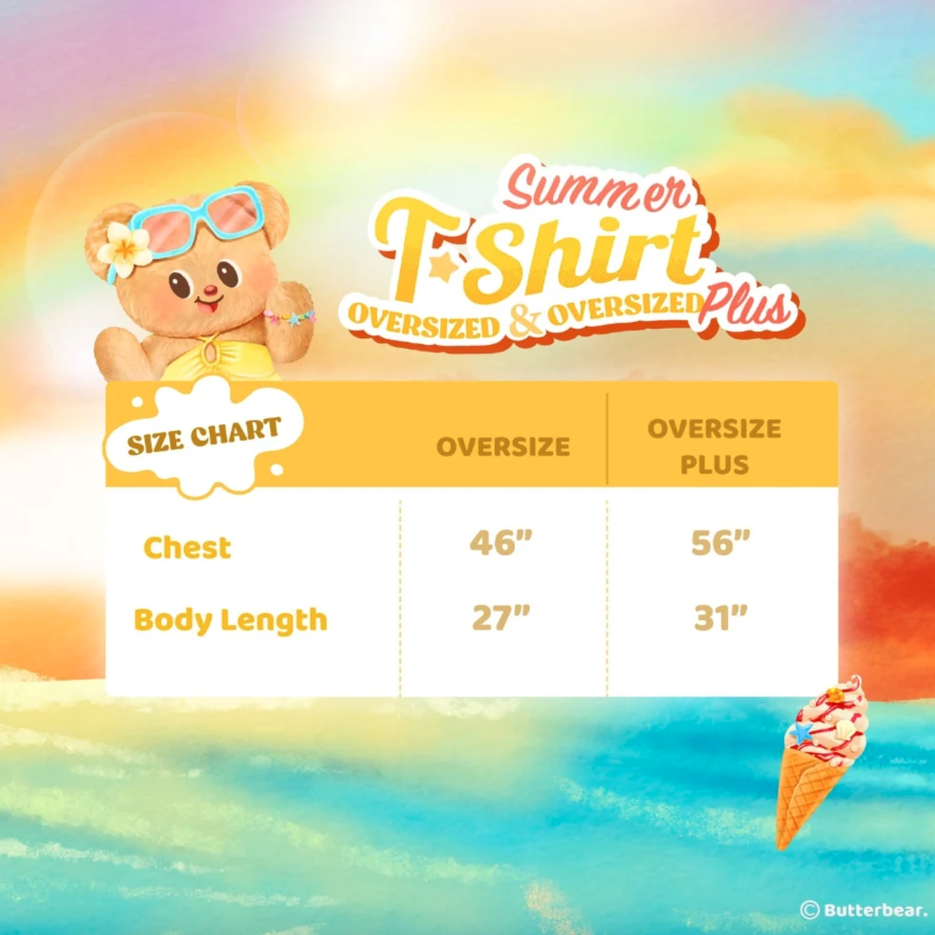 【預訂】泰國 Butter Bear 黃油小熊周邊 Summer Oversized T-Shirt