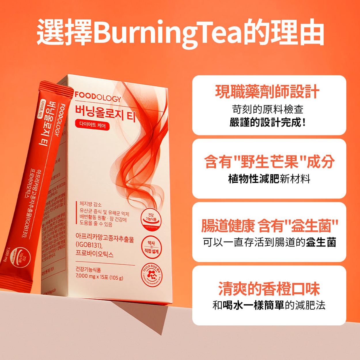 韓國FOODOLOGY Burningology Tea益生菌燃脂香橙茶 7000mg*15包 (15日份)  