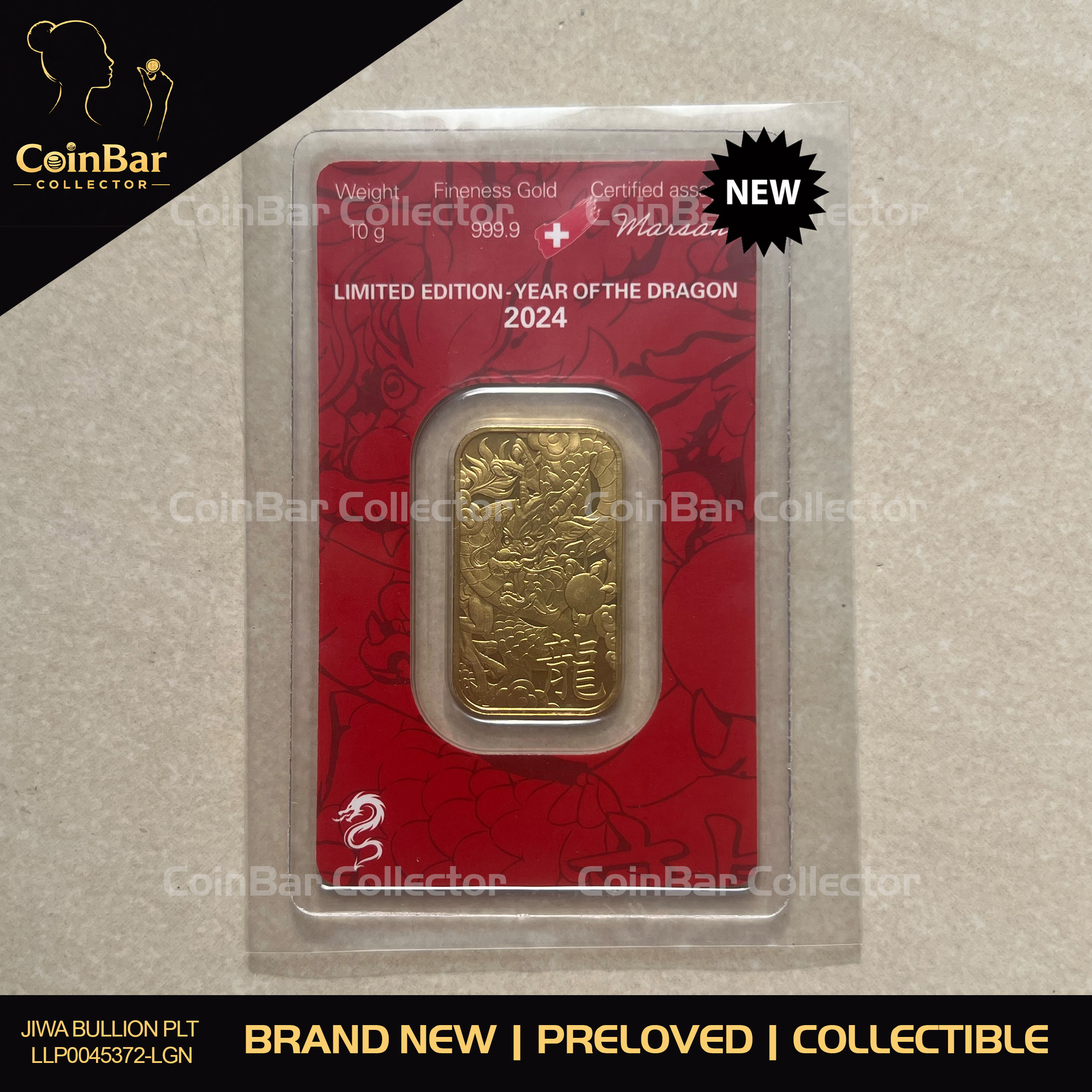 (SN1705) ARGOR Heraeus Lunar Dragon 10g 🇨🇭Swiss Gold Bar Emas 999.9 贺利氏生肖龙
