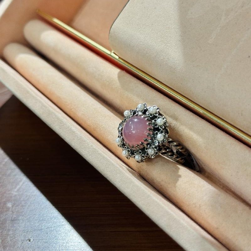 c.a.1960s German New Old Stock Pink Glass Pearl Bead Ring - Adjustable Size(C015)