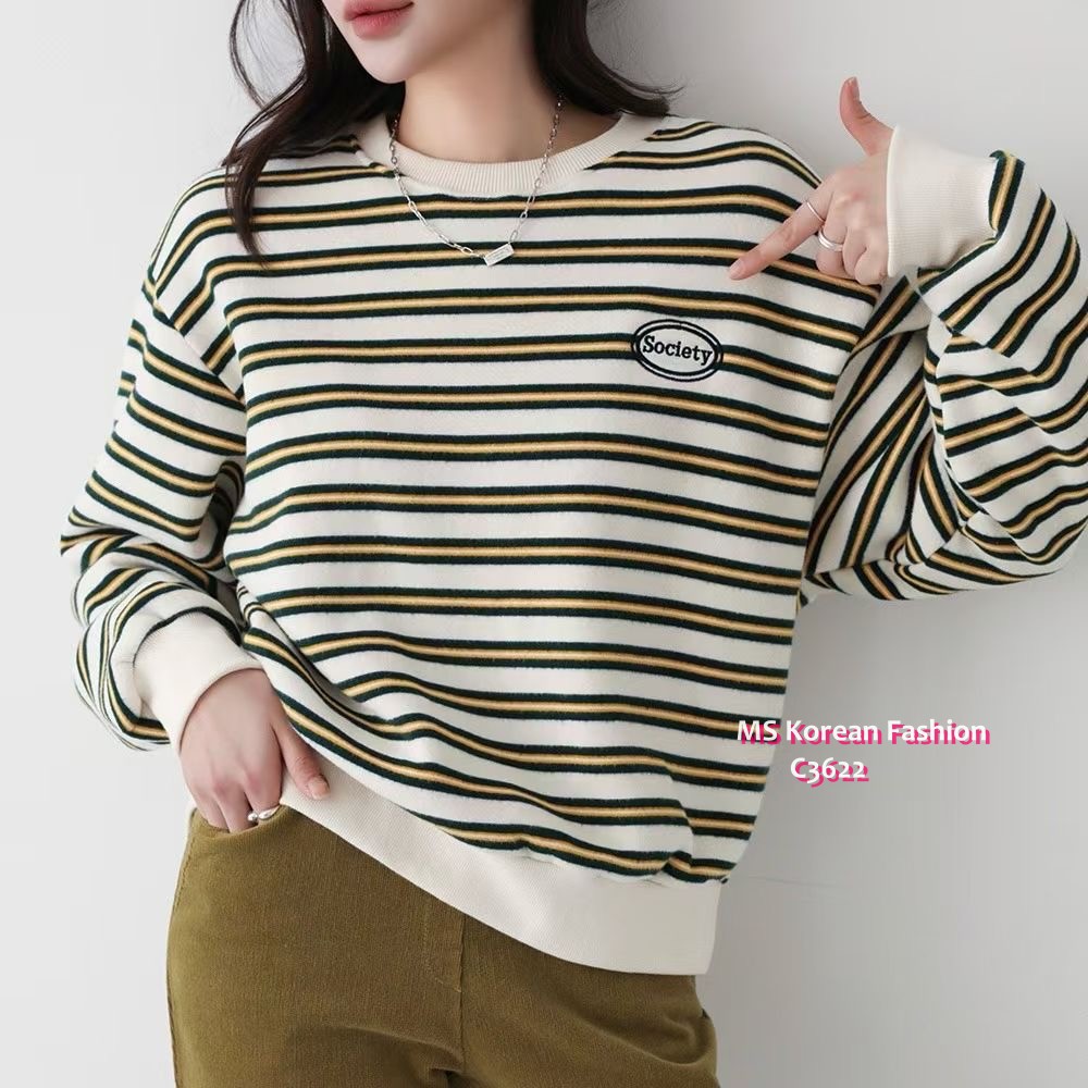 C3622 韓國🇰🇷靚色橫間衛衣