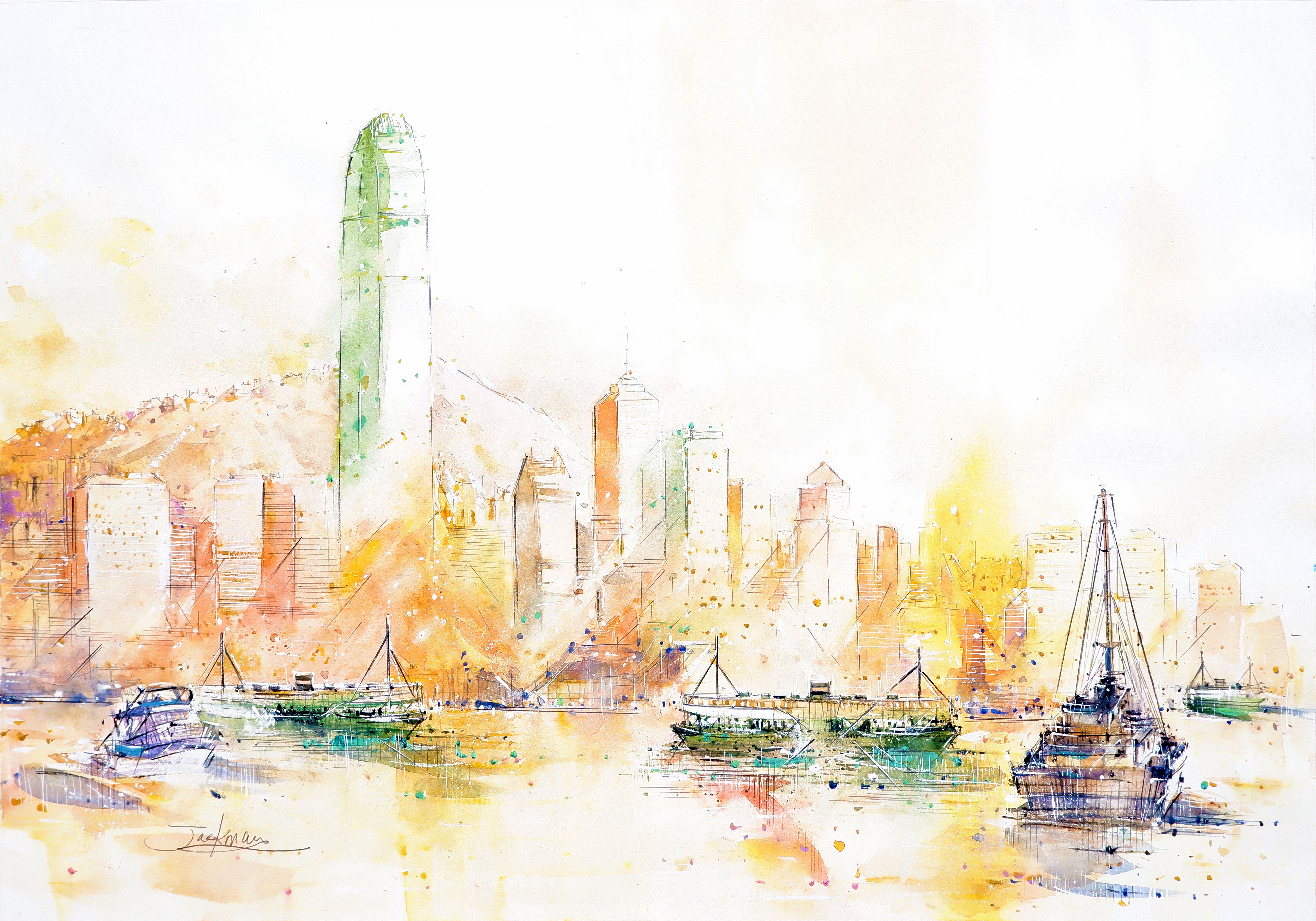 [LIMITED EDITION ART] MAN SIU FAI - ART PRINT Victoria Harbour: Golden Ripples, A Symphony of Light