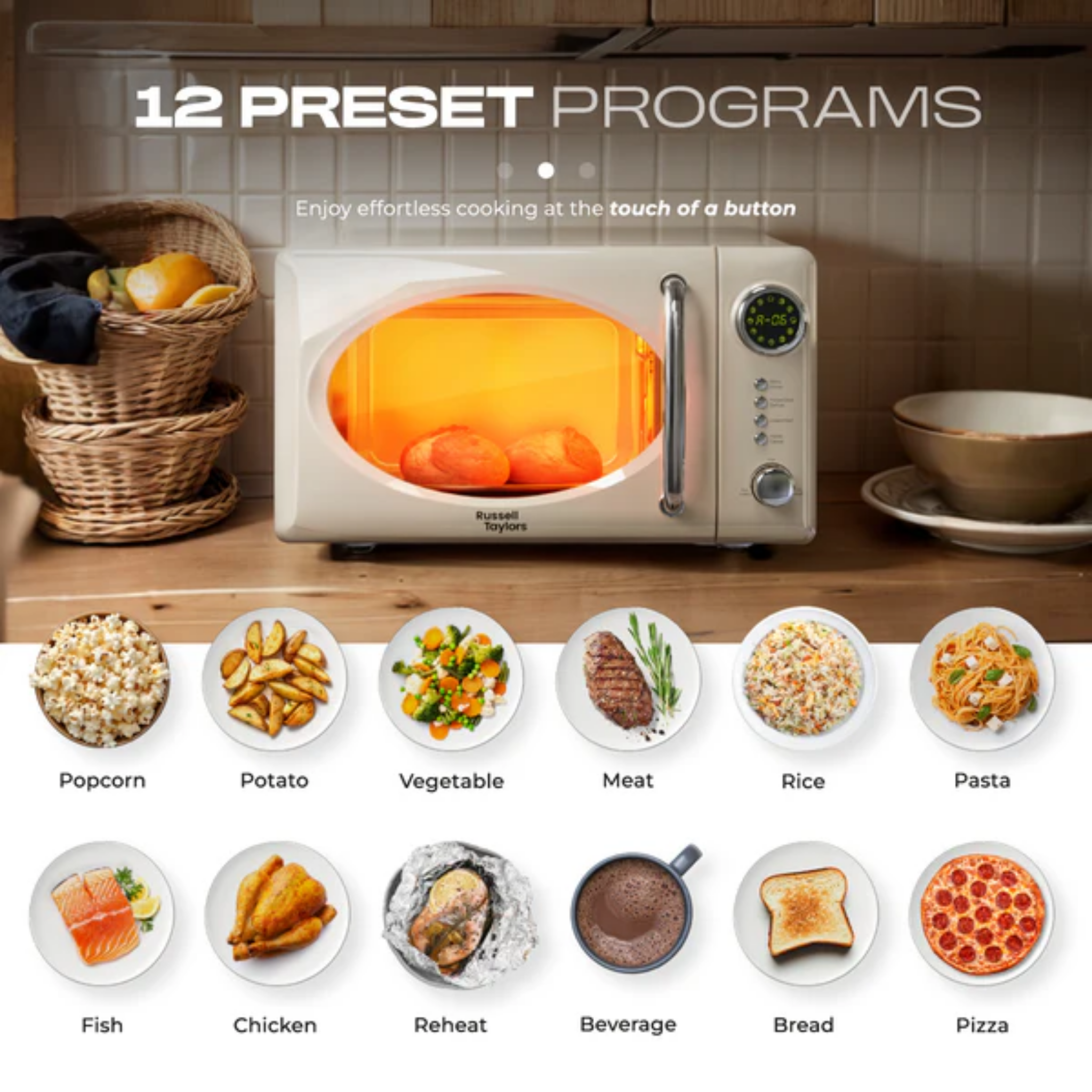 Russell Taylors 20L Retro Microwave Oven Cream (M2)