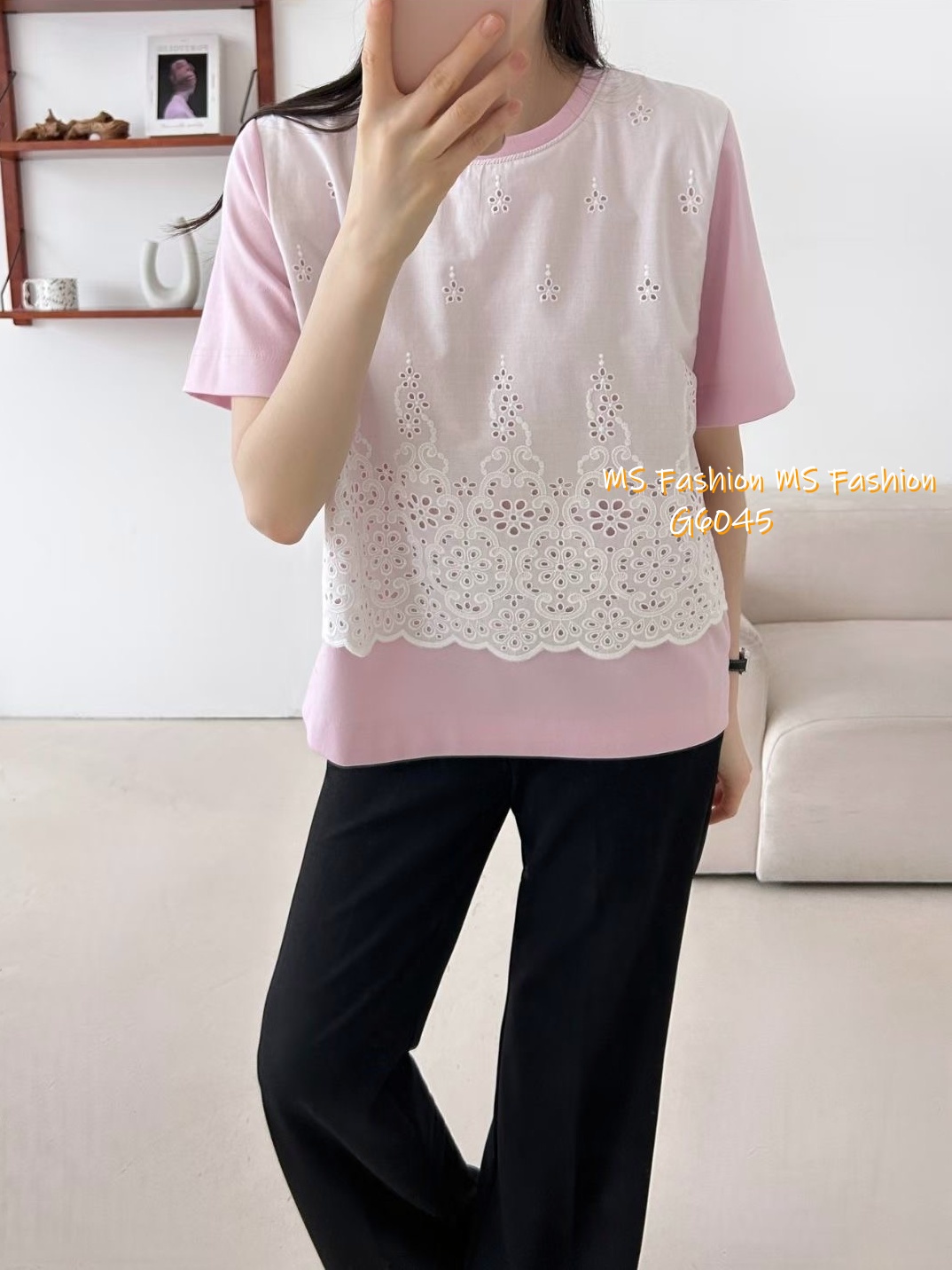 G6045 韓國🇰🇷通花拼布top