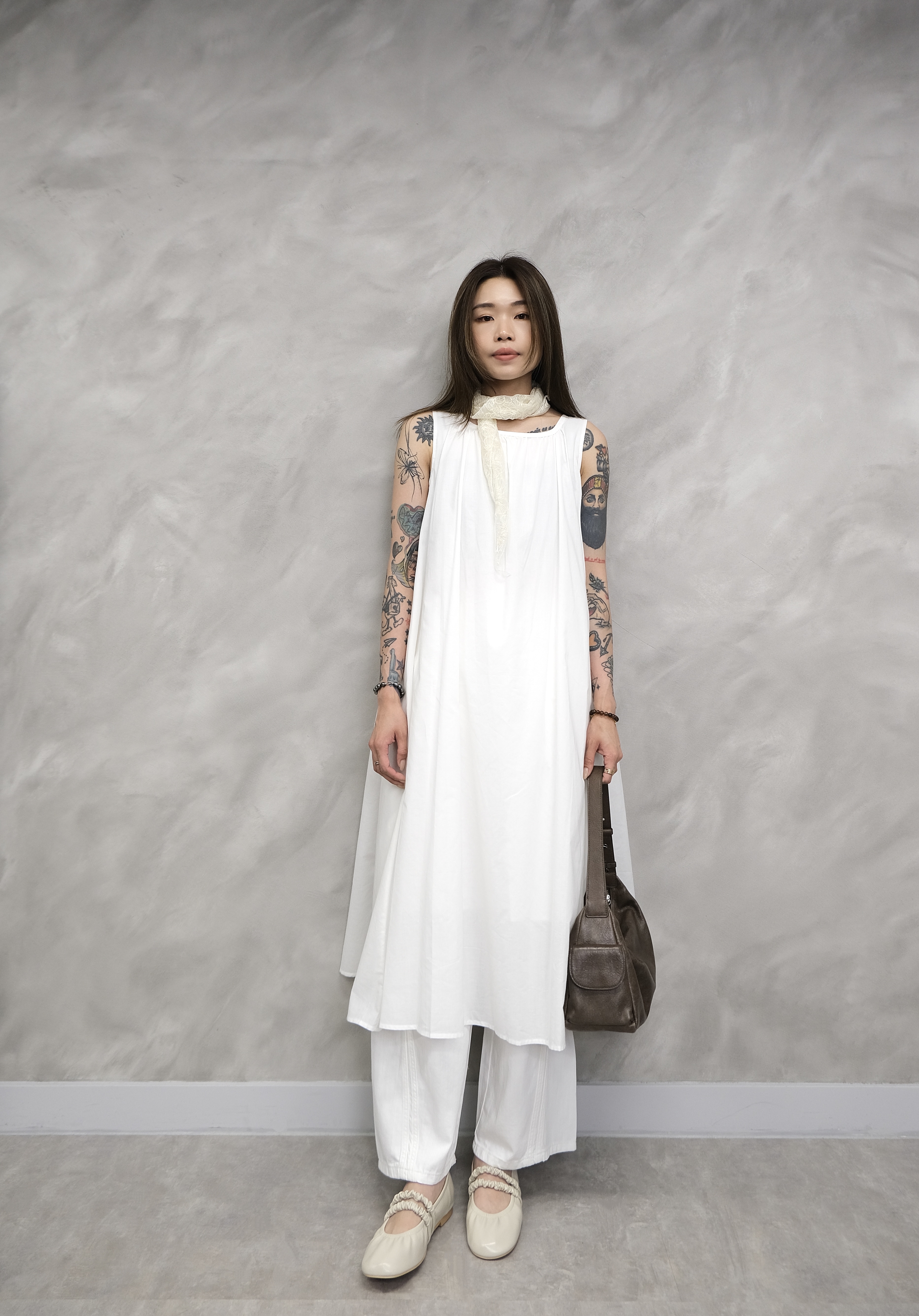 Cotton shirring sleeveless dress #op16