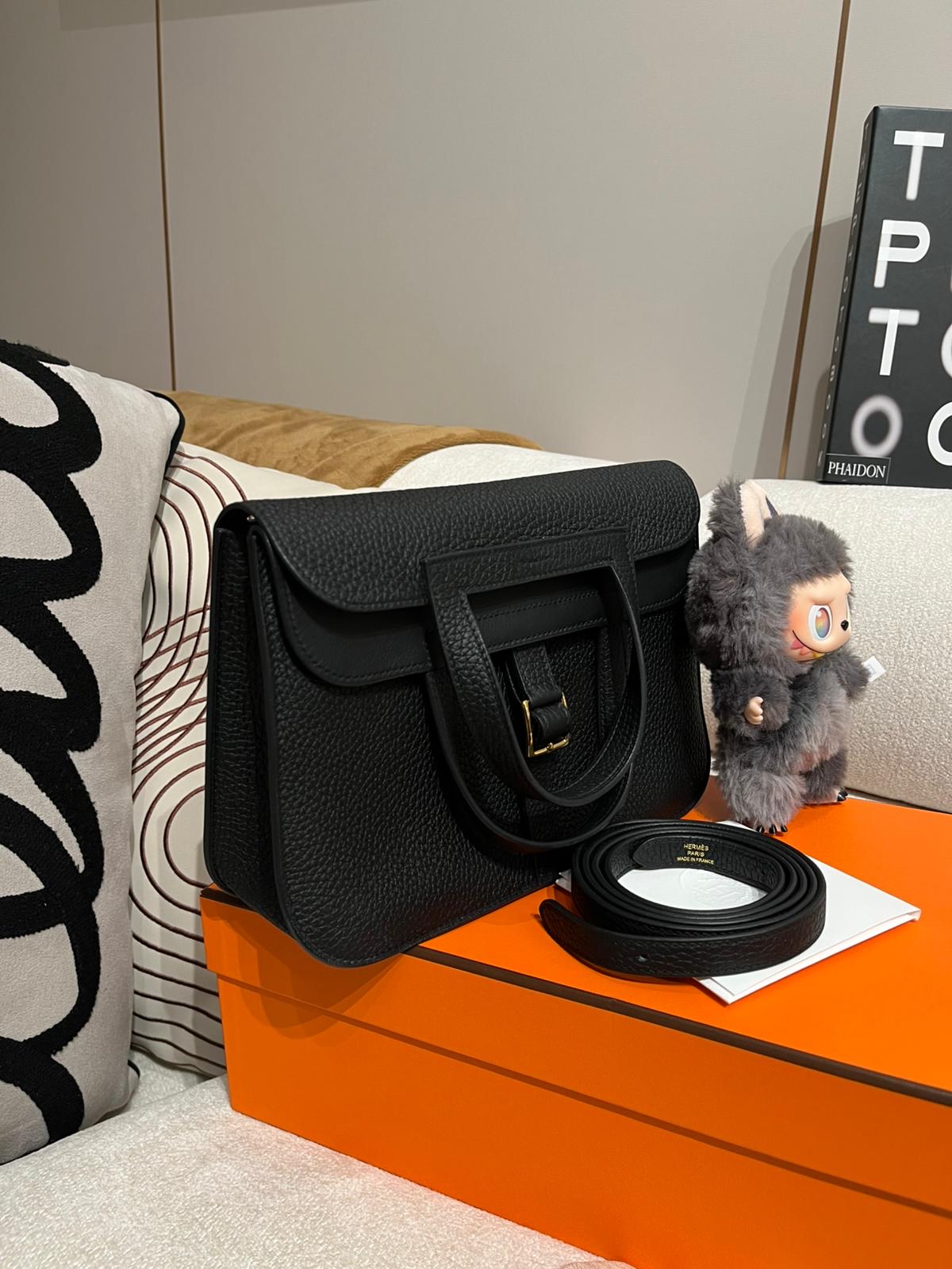 Hermes Halzan 25 STAMP U 黑色金扣 100%Authentic, 98%New ✅收據✅塵袋✅盒