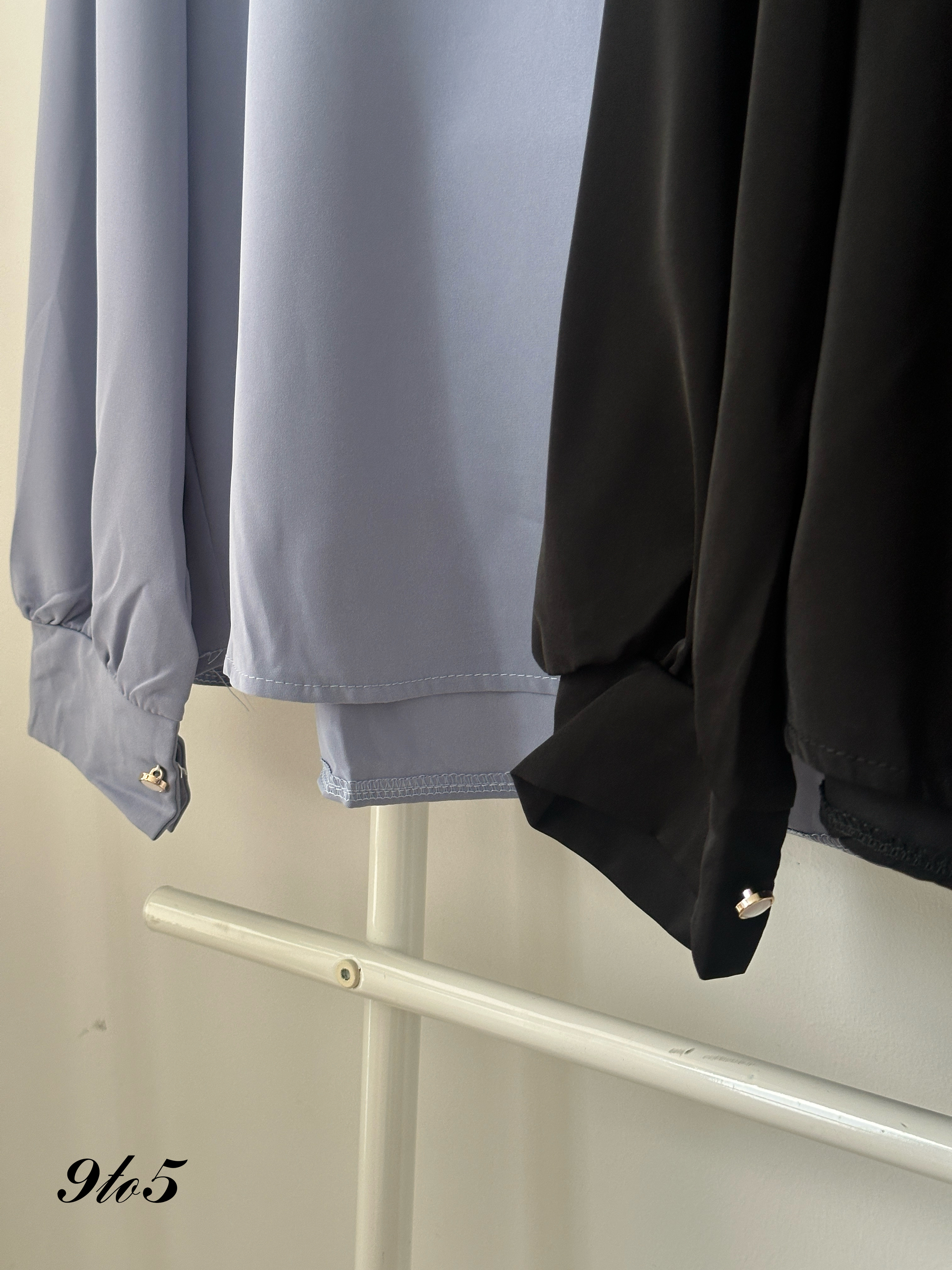 T4072 V Neck Shirt with Scarf - Black & Blue