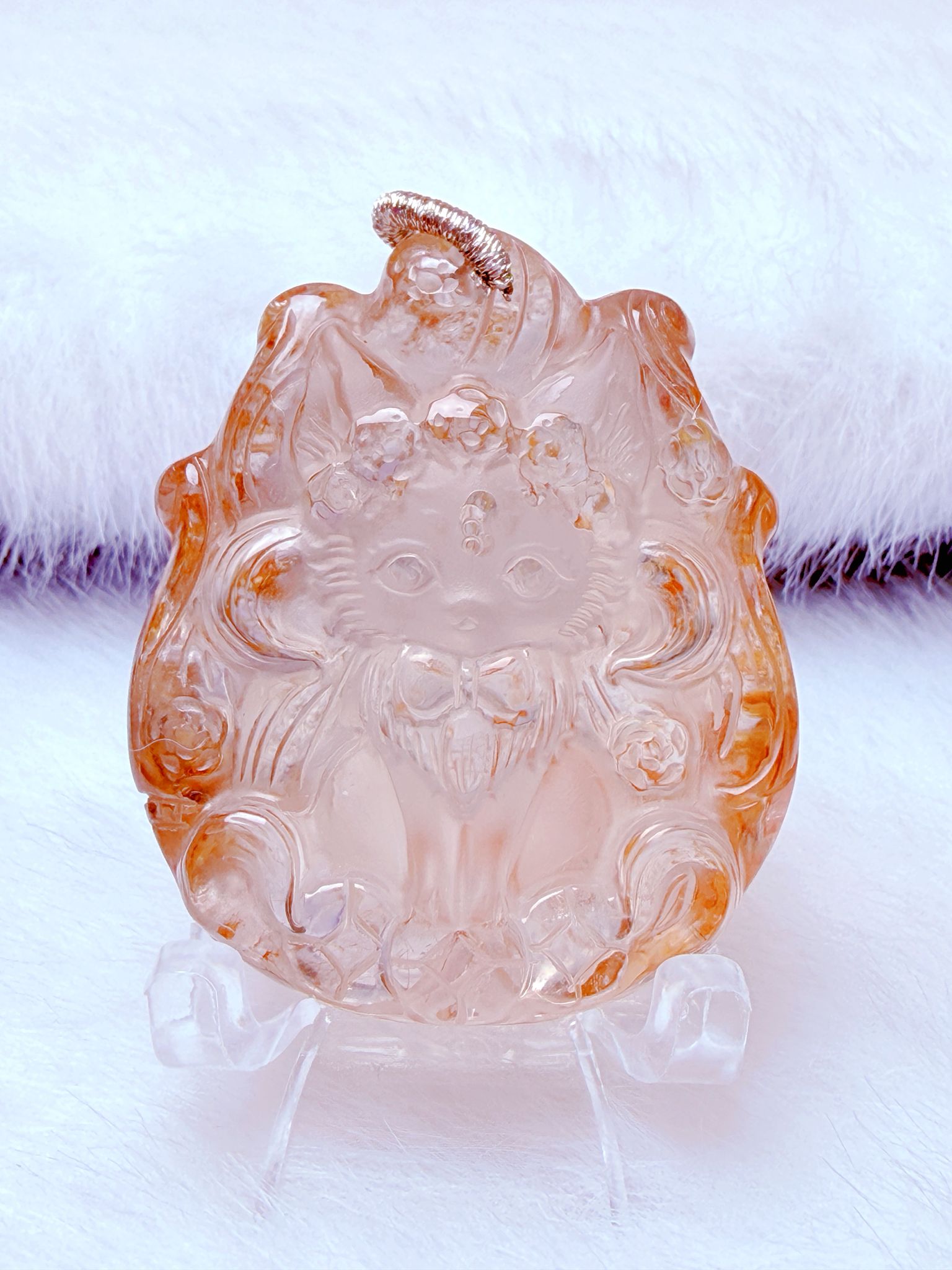 K00052 黃膠花花花九尾狐 - 吊墜/手牌兩用款(上下孔)