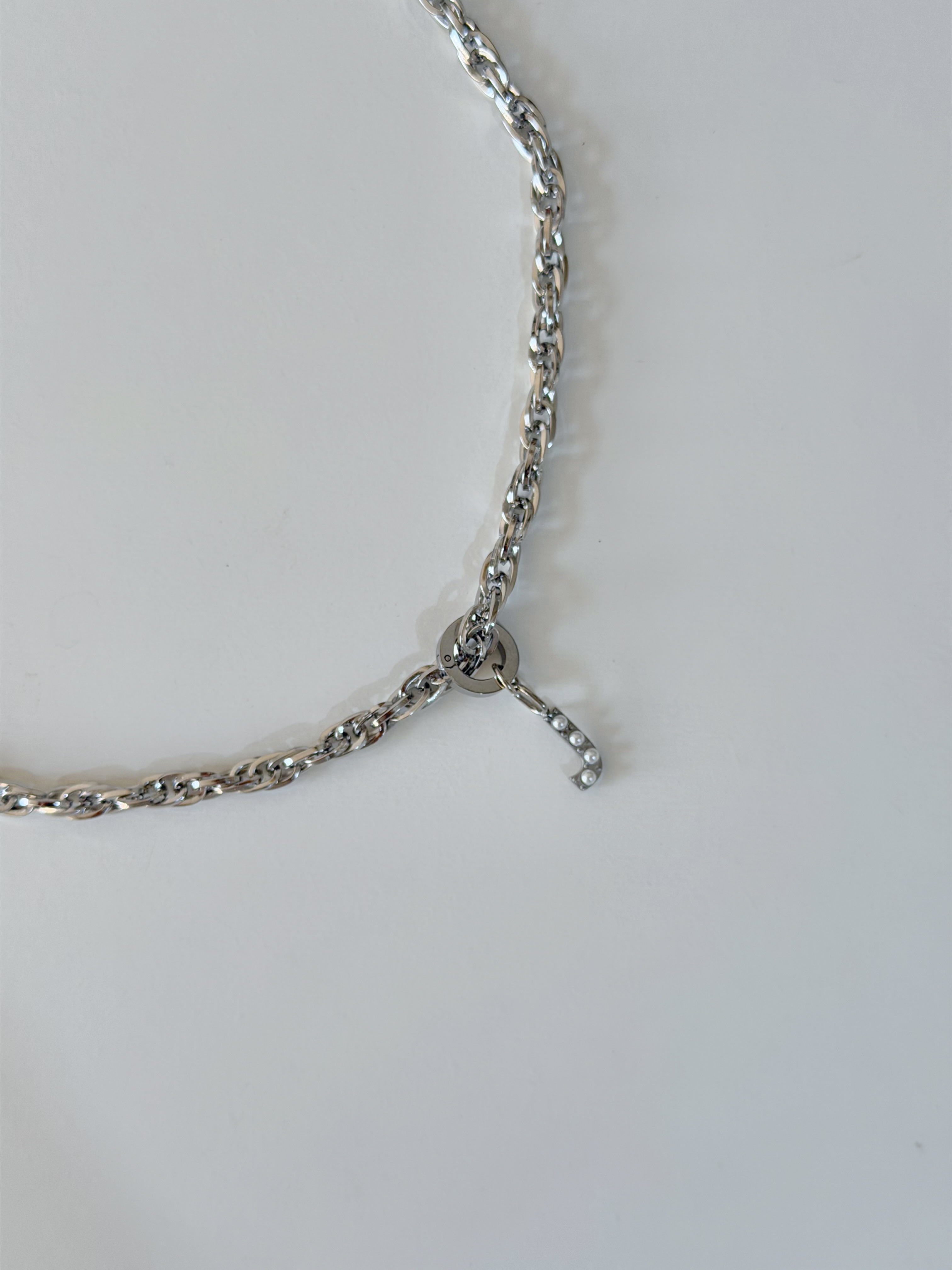 復古珍珠字母手鍊/頸鍊 銀色8mm鍊