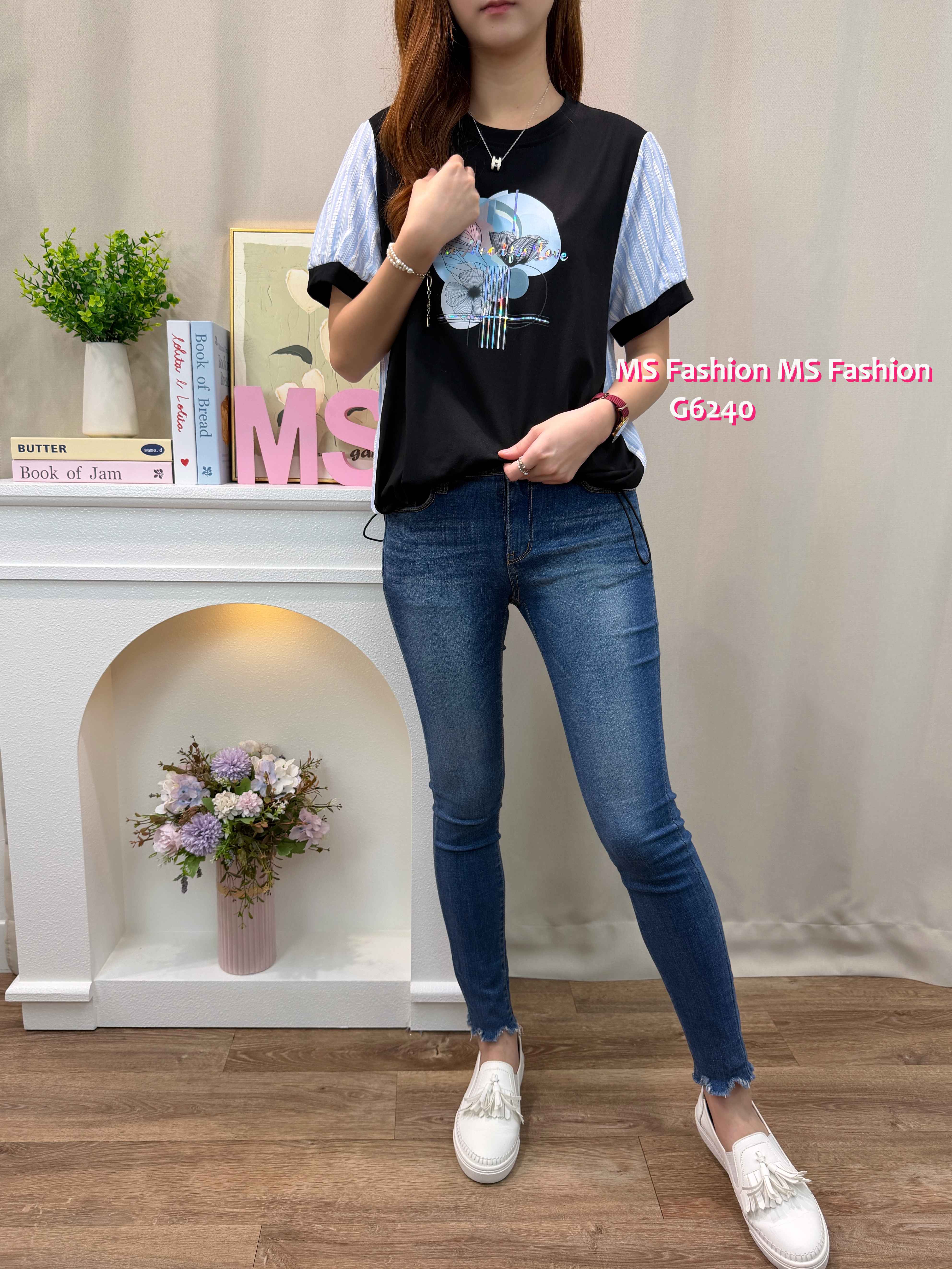 G6240 拼條子pattern top