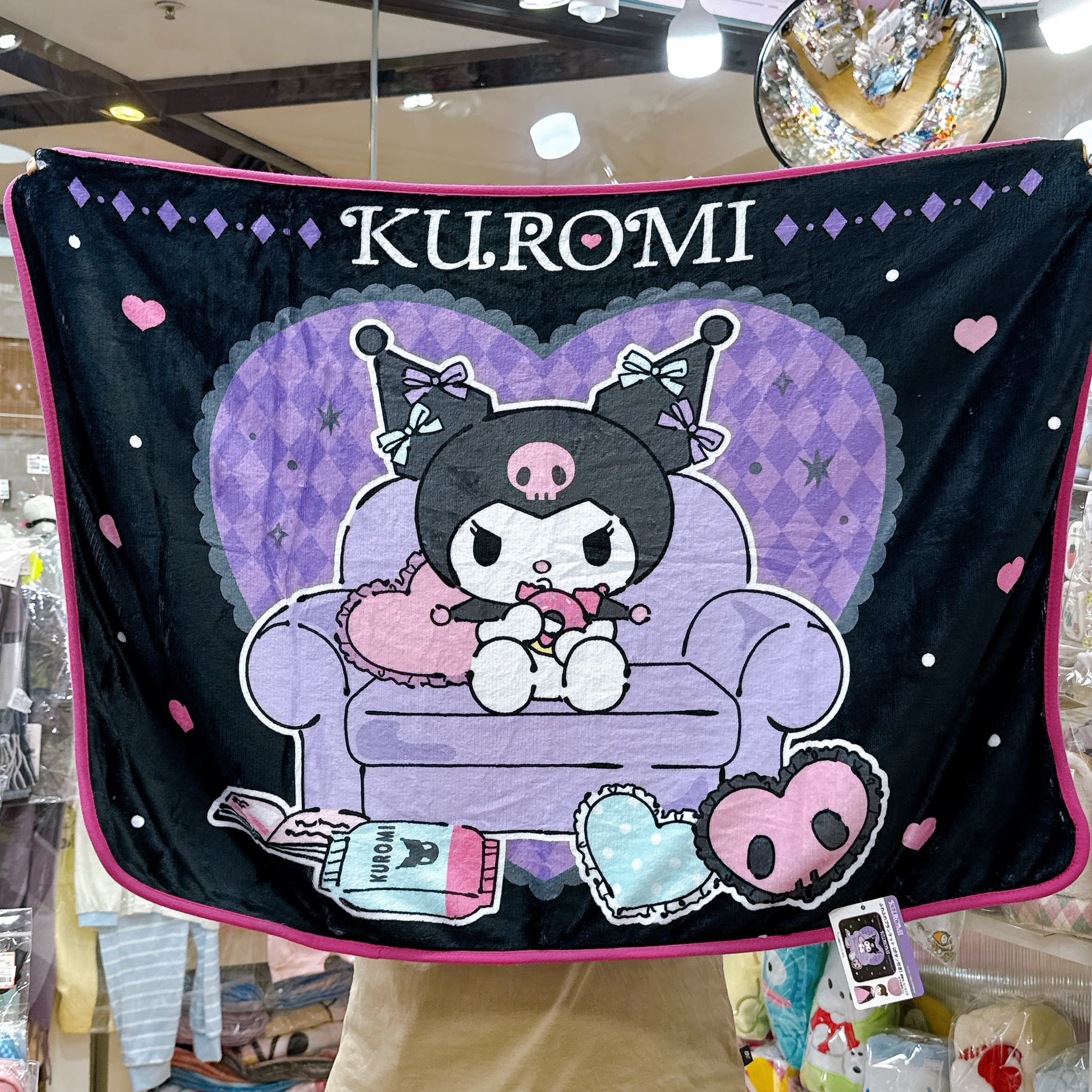 日本直送日本版Sanrio  Kuromi 100×70 cm毛氈 可以做披肩 有拍鈕