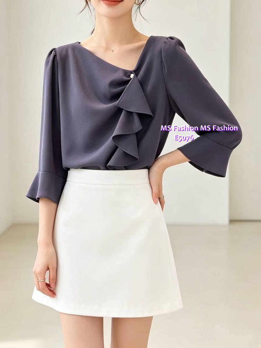 E5076 靚料V領ruffle top