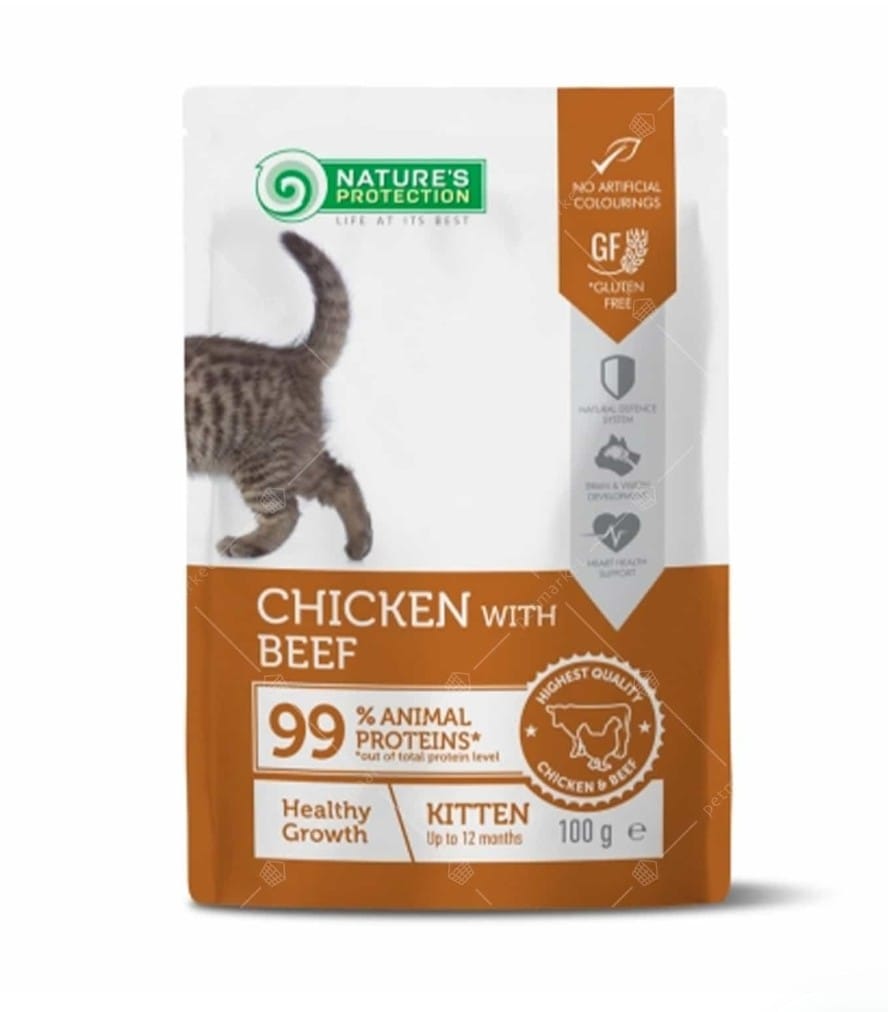 Nature's Protection 雞肉+牛肉幼貓主食濕糧 (100 gx22包)