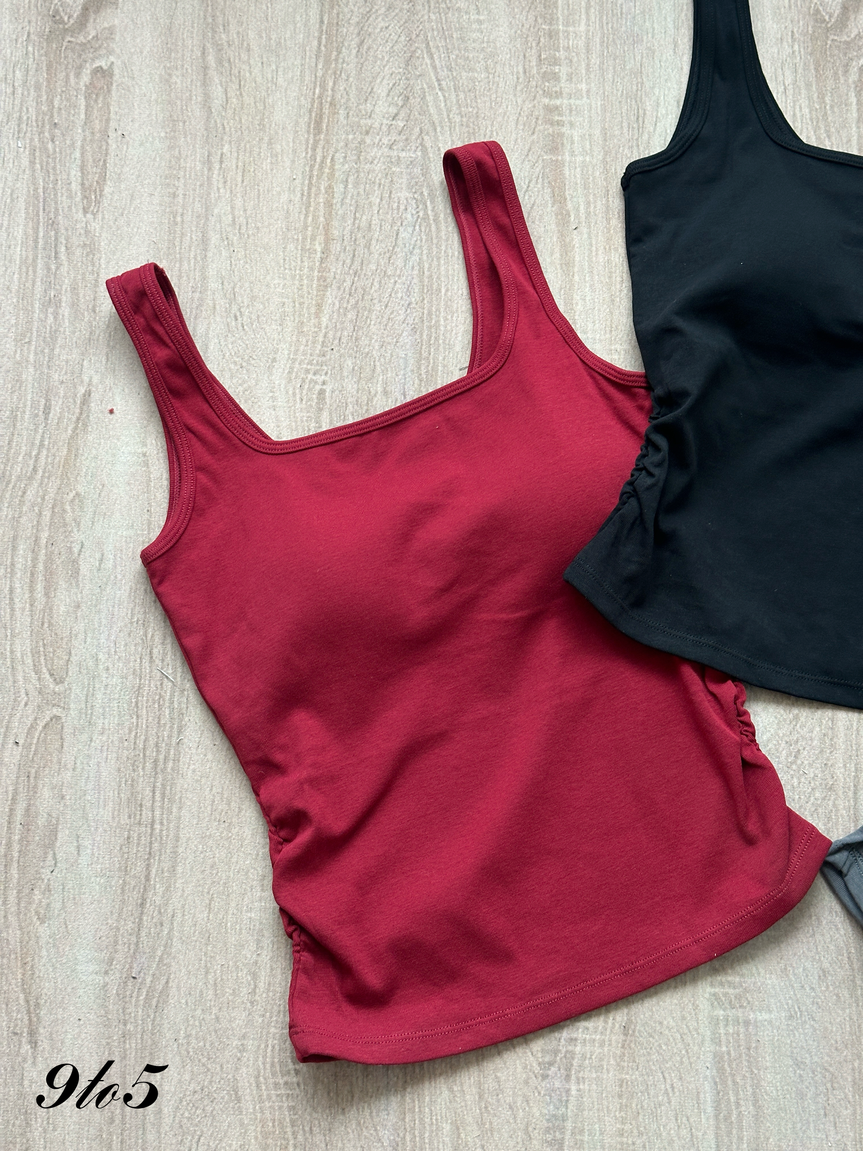 T4347 Square Neck Ruched Camisole - 3 Colors 
