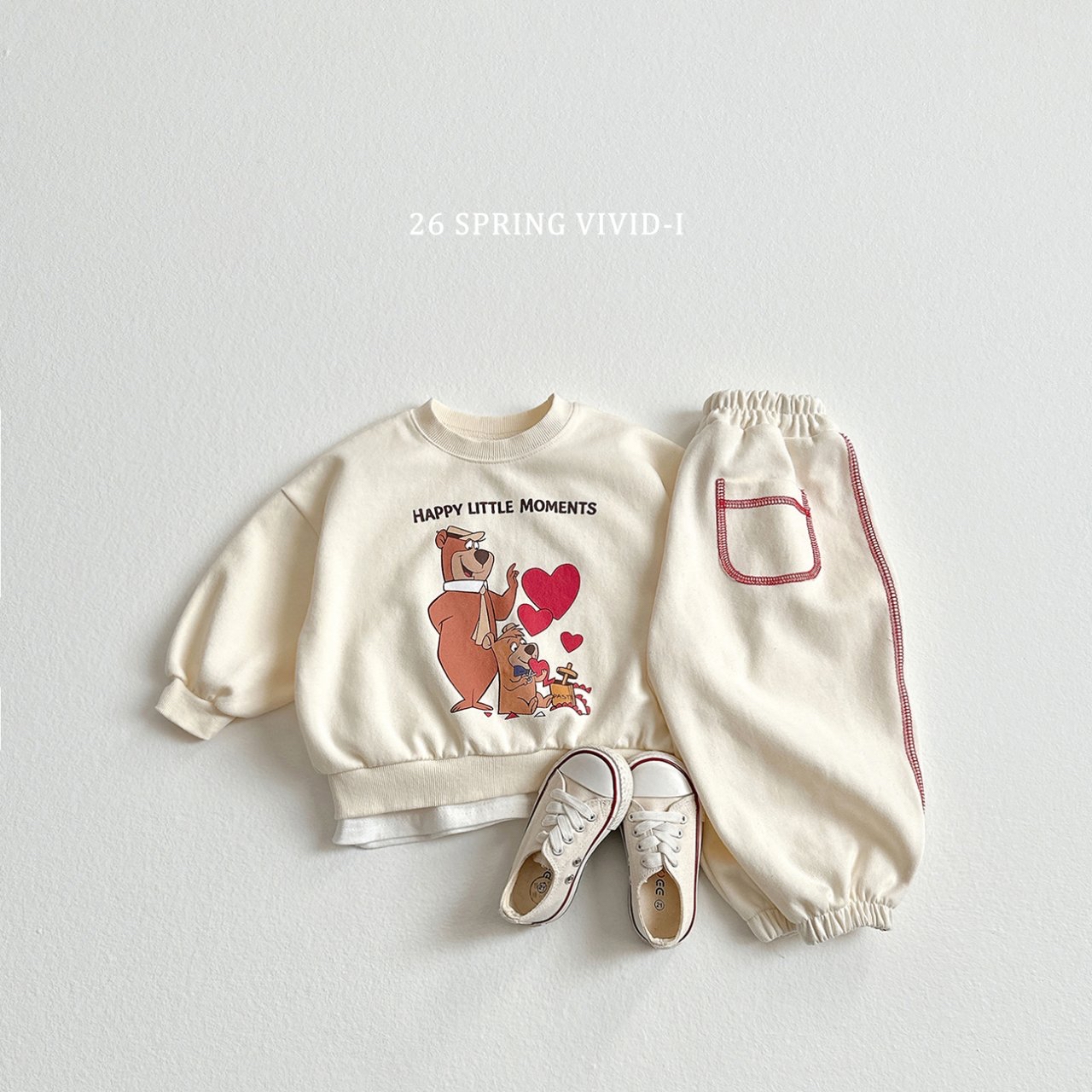 🌸預訂 韓國直送🌸🇰🇷VIVIDI三色愛心小熊印花寬鬆衛衣