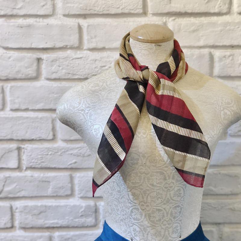 C.a. 1970s Retro Colour Tone Stripe Pattern Soft & Half Sheer Scarf from Germany(EV379)