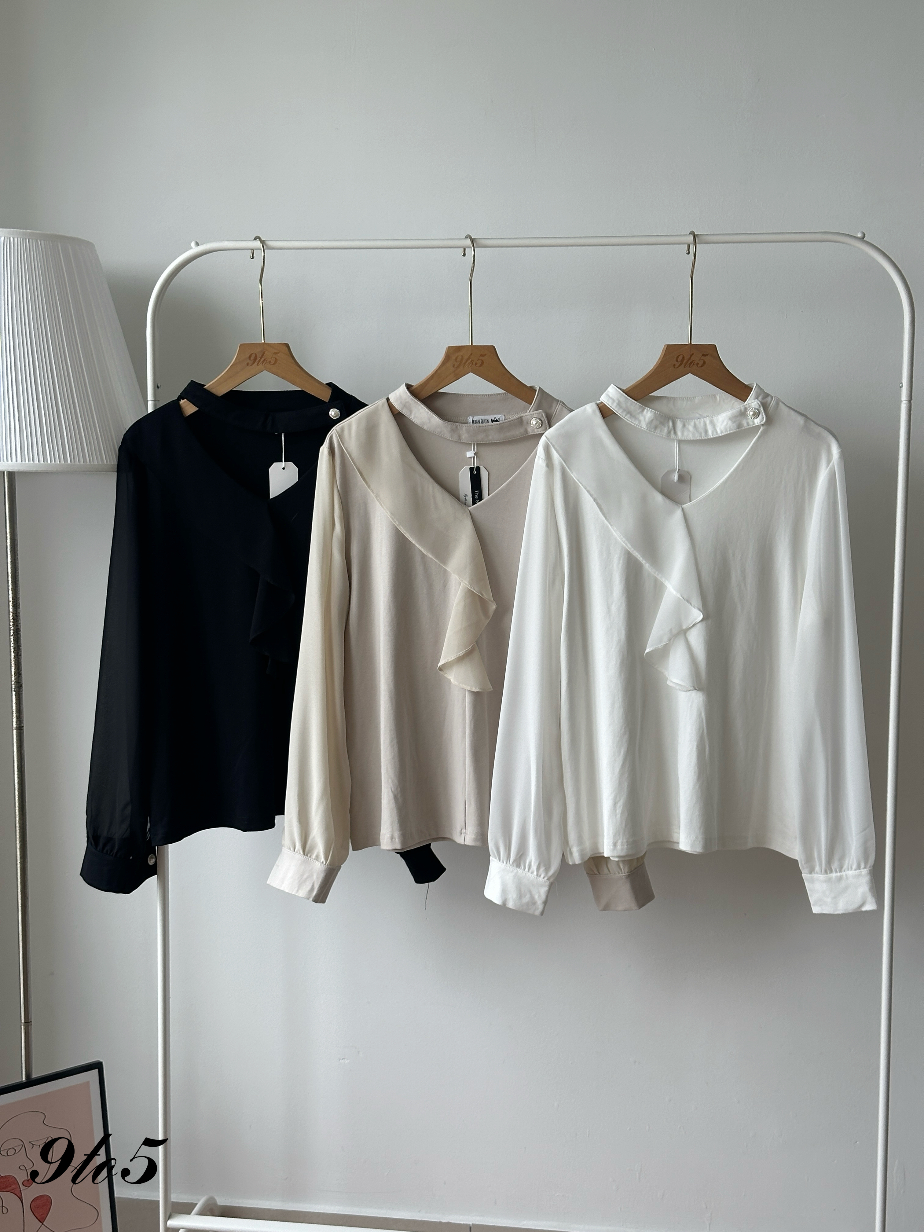 T4409 Tie-Neck Ruffle Blouse - 3 Colors 