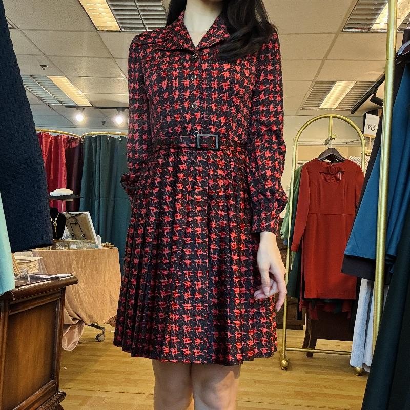 C.a. 1970s Micalady Tokyo Jonathan Logan New York Black & Red Short Pleated Dress with Original Belt(MT2260-2)