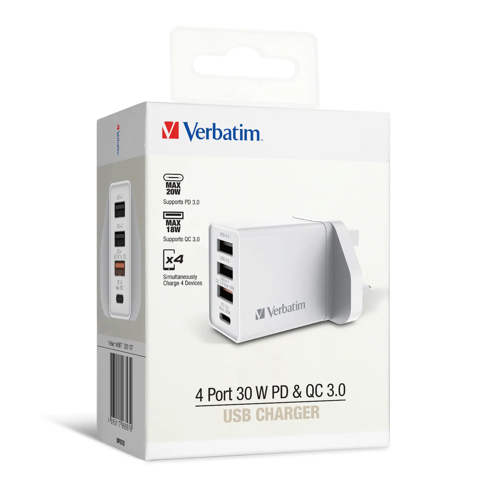 Verbatim 威寶｜4端口30W PD & QC 3.0 USB 充電器