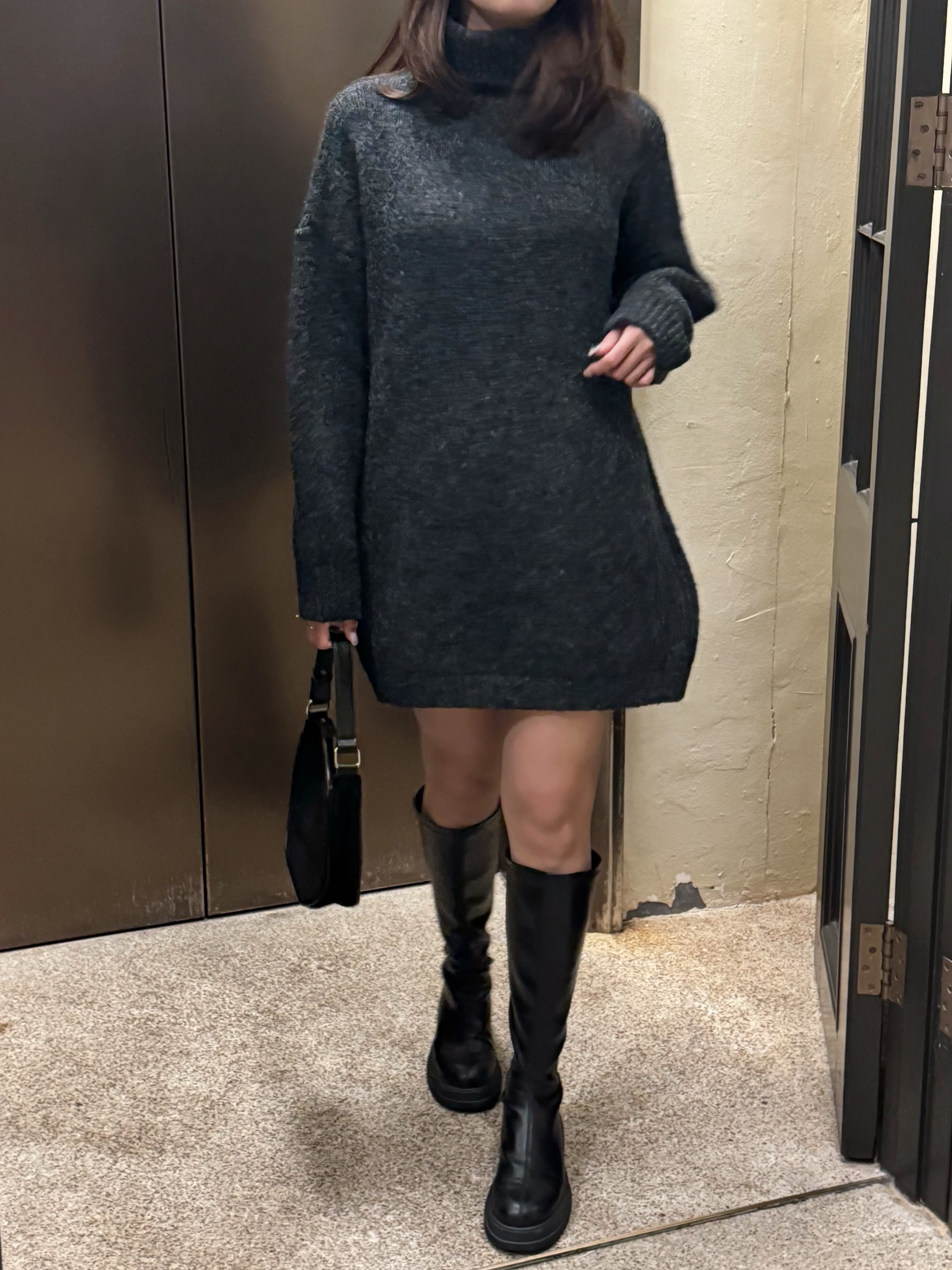 [高個子必入!]高領寬鬆針織連身裙(兩色入)