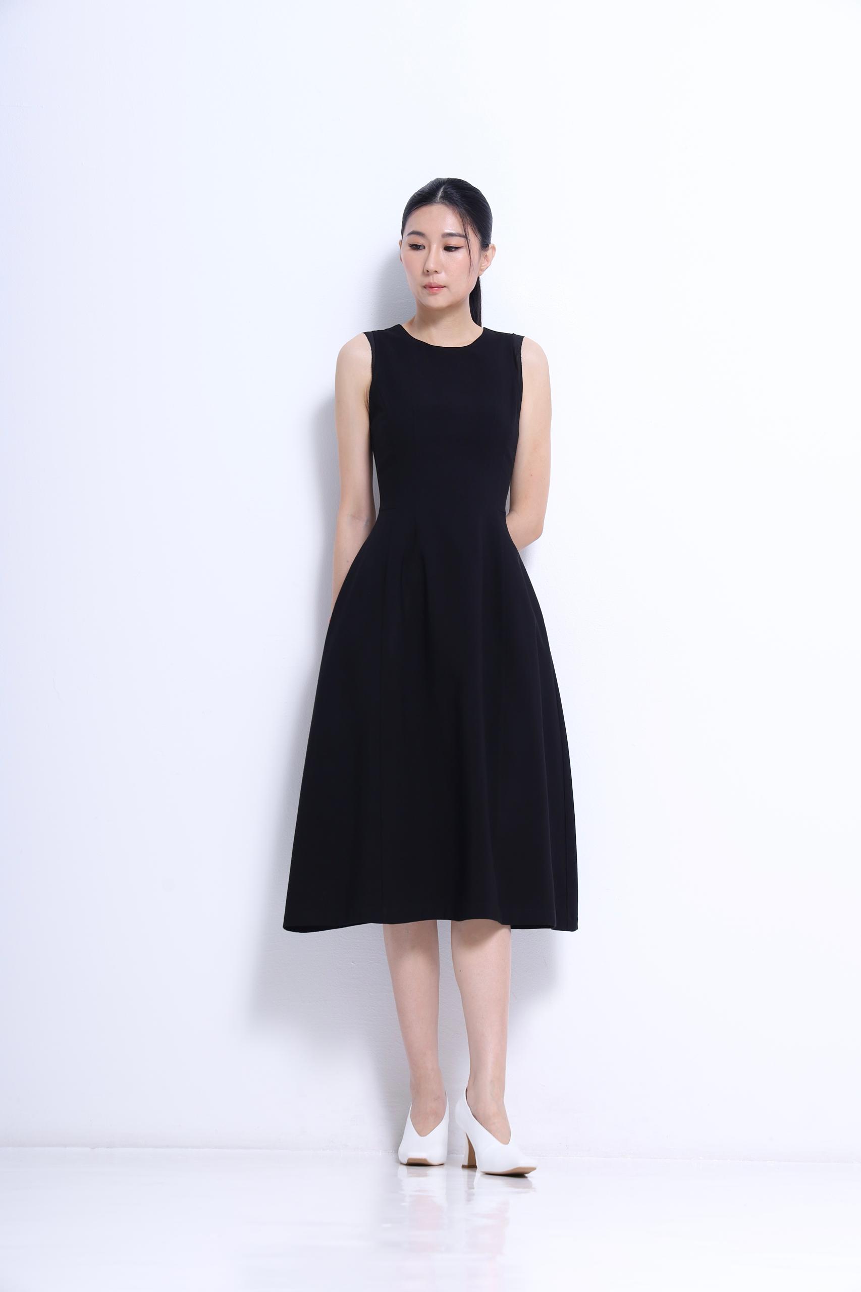 CD2159 ROUNDNECK SOLID FIT FLARE DRESS