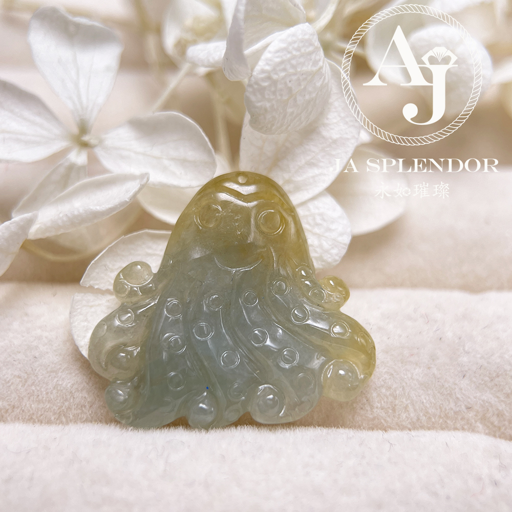 JN-3379 天然翡翠A玉-黃加藍八方來財八爪魚/章魚吊墜