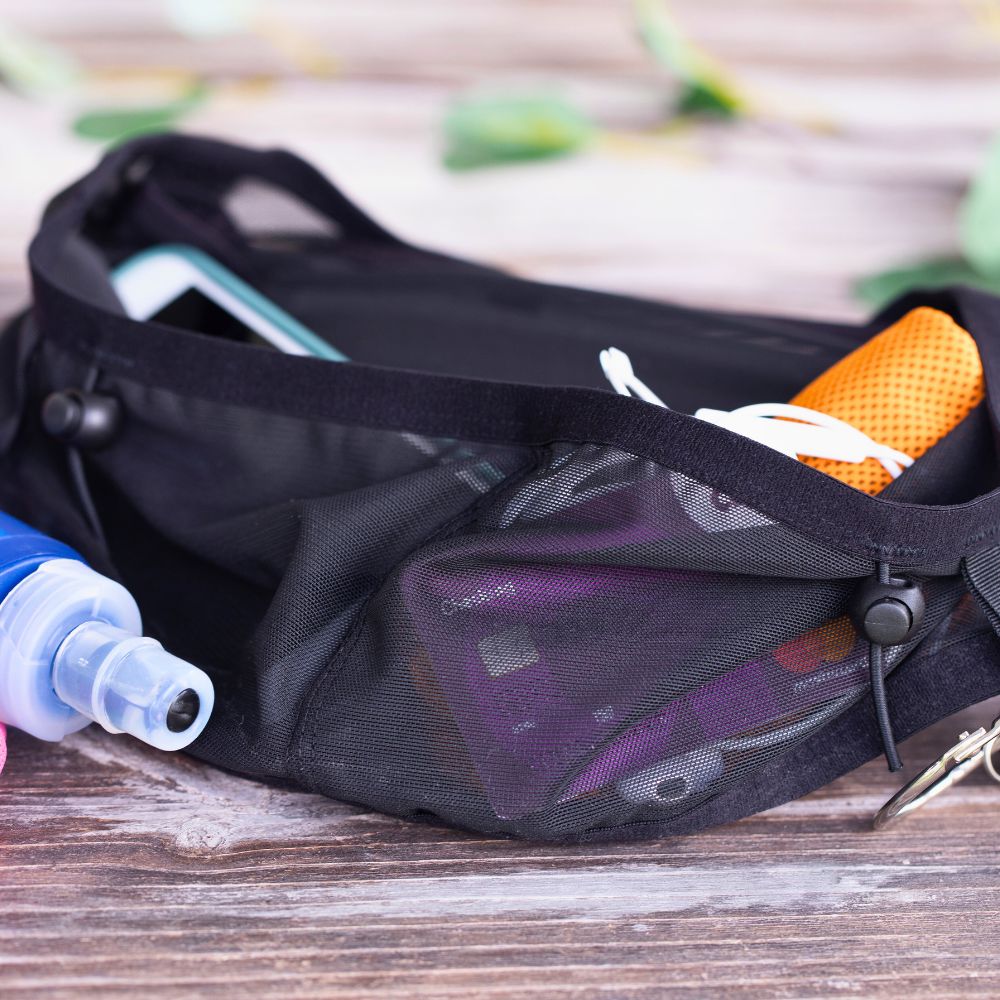 網質彈性超透氣貼身跑步腰包( 純黑色)